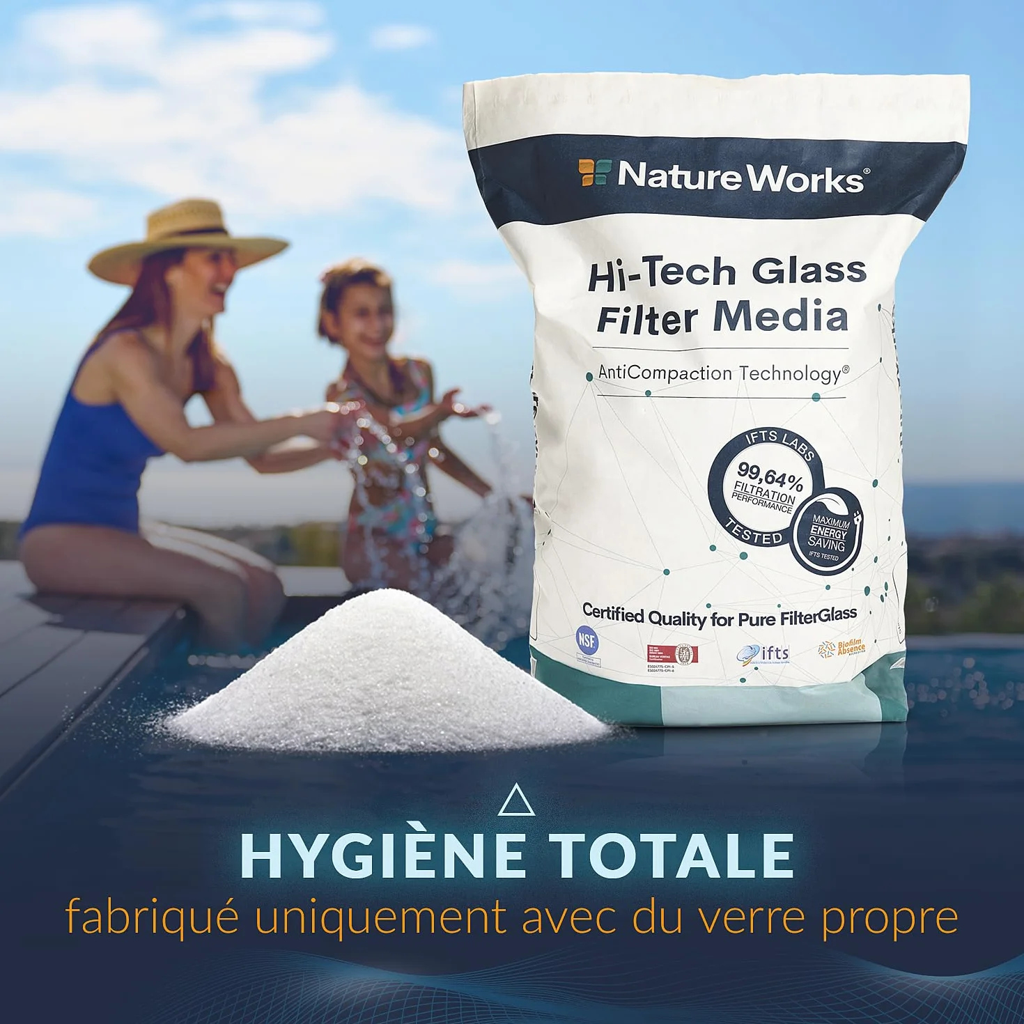 Sable Filtrant pour Piscine Nature Works 10kg - Verre Technique, Filtration 99,64%, Économie d'Eau et d'Énergie
