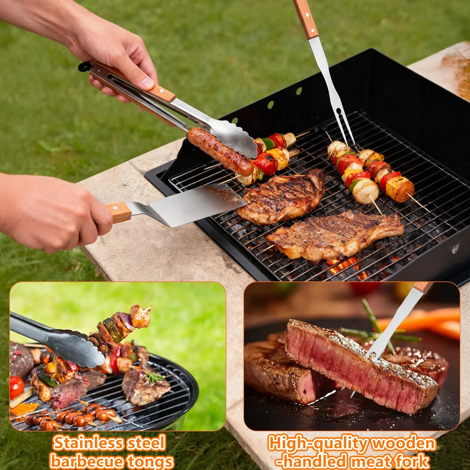 Ensemble de 3 Grattoirs Plancha - Spatule Inox, Pince et Fourchette à Viande, Accessoire Barbecue
