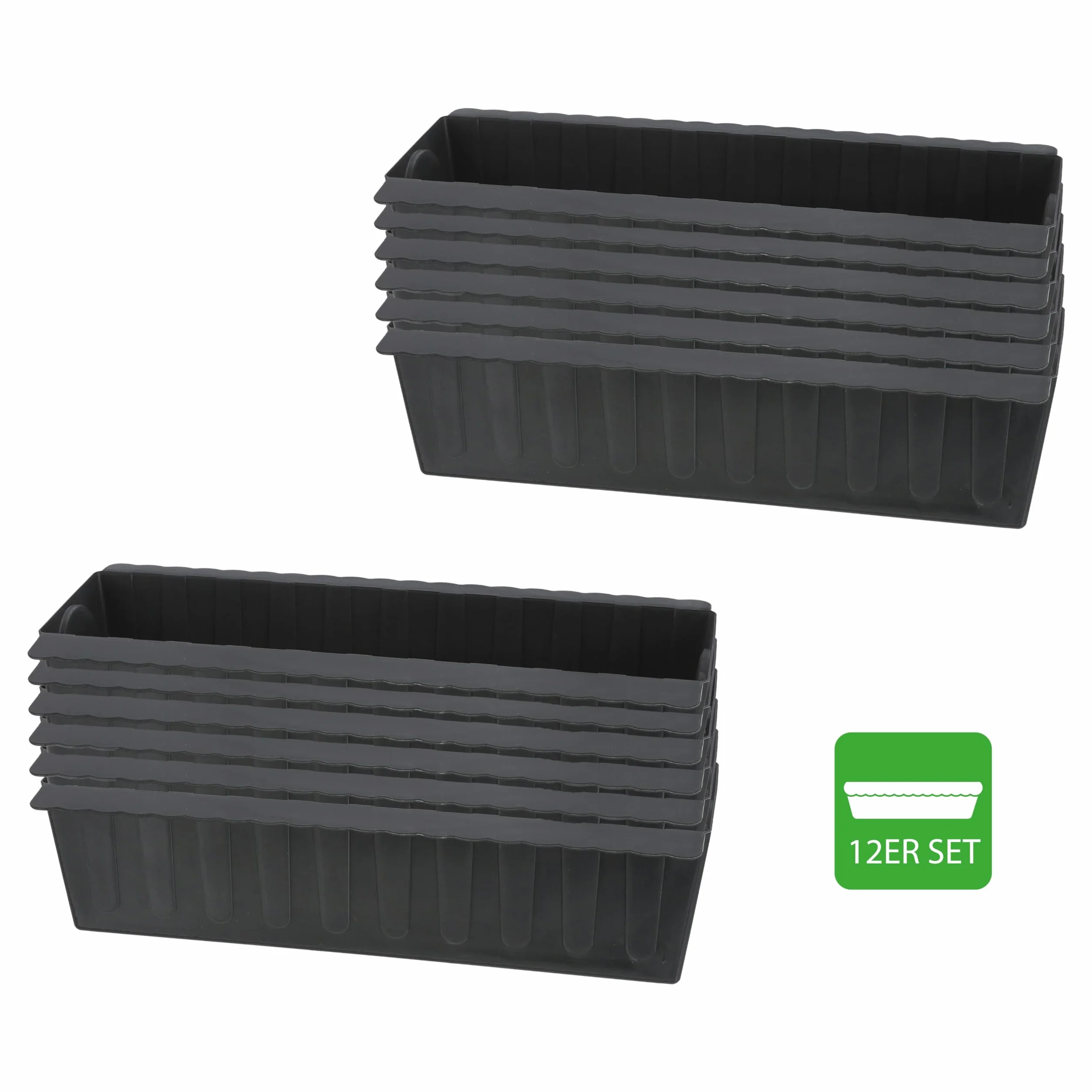 Lot de 12 jardinières ondulées en plastique 37 x 9,5 x 13,5 cm pour plantations palettes européennes