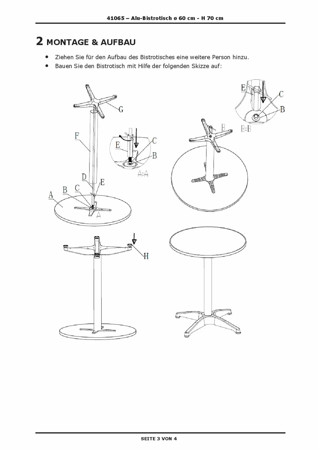 Table de bistrot ronde aluminium 60 cm hauteur 70 cm