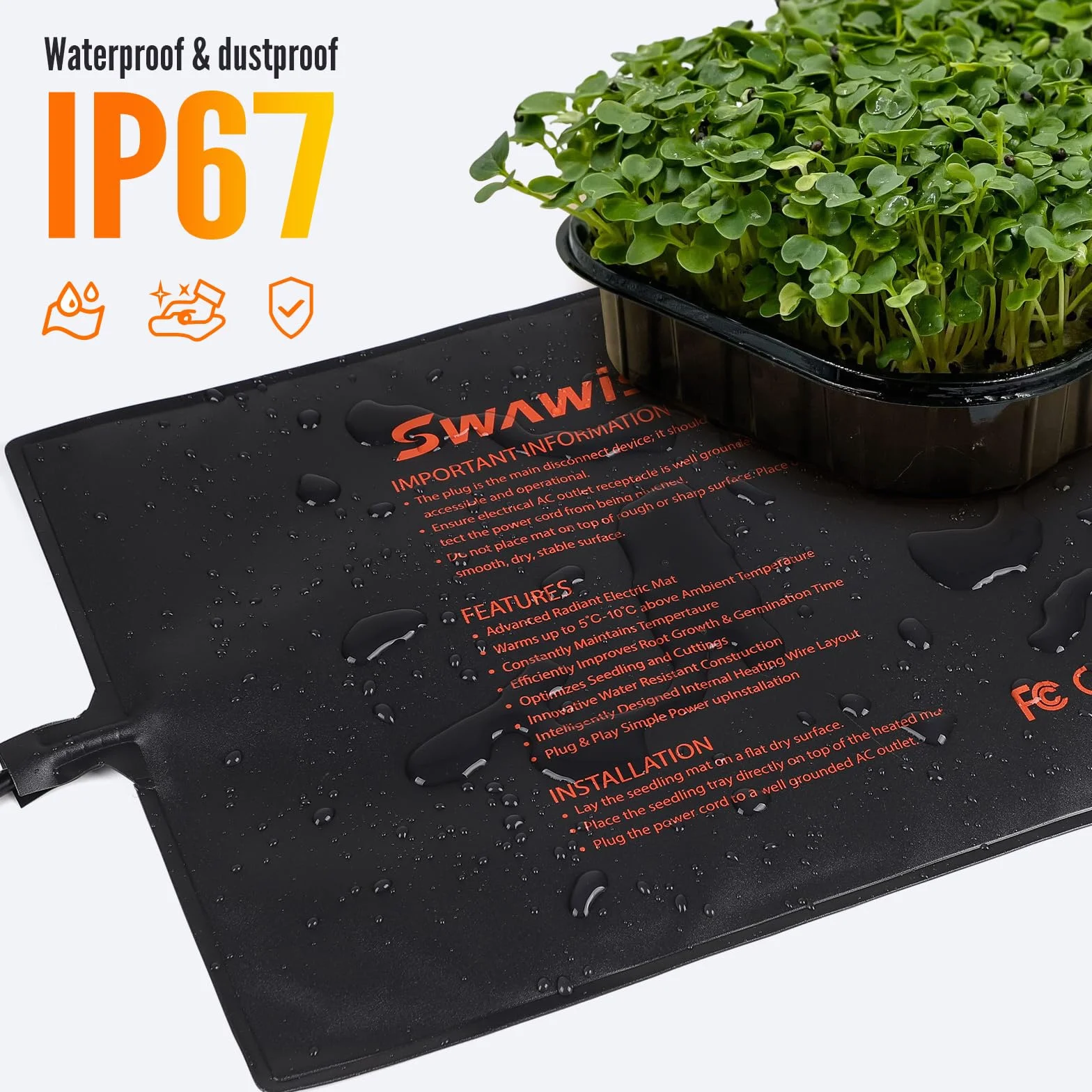 Tapis Chauffant Plantes SWAWIS130W 52.7x121.9cm Thermostat IP67