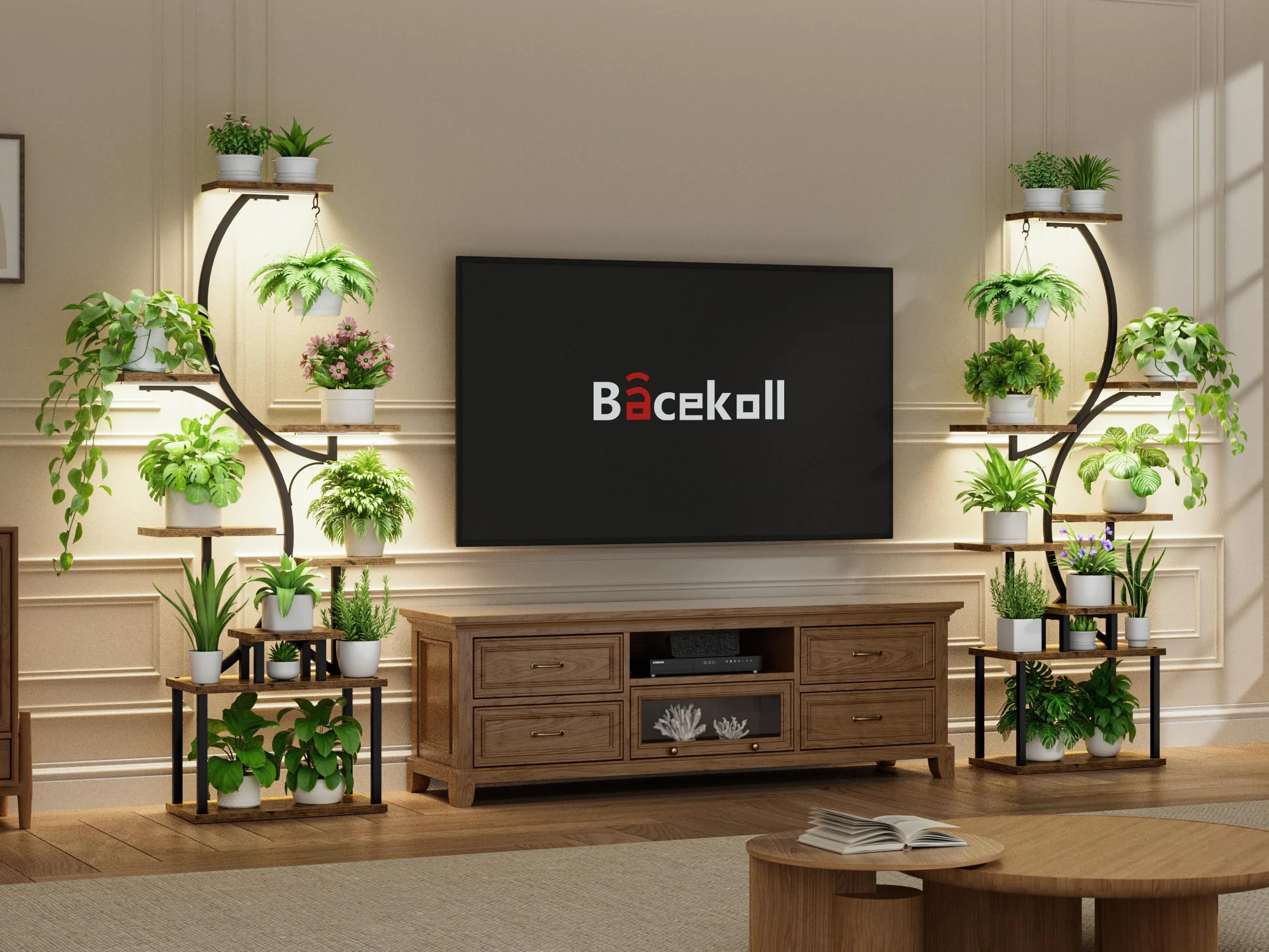 BACEKOLL Support pour plantes d'intérieur avec lampes de croissance, étagère 8 niveaux 157,5 cm métal forme S