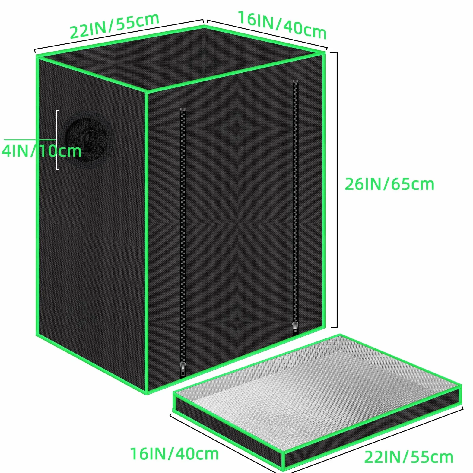 Tente de croissance 55x40x65 cm avec fenêtre d'observation, bac de sol, aération et passage de câble noir polyester