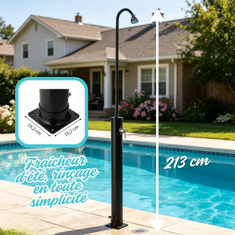 Bonnlo Douche Solaire 10L Exterieur avec Pommeau Douchette Robinet Eau Chaude Temperature Reglable Jardin Plage Piscine