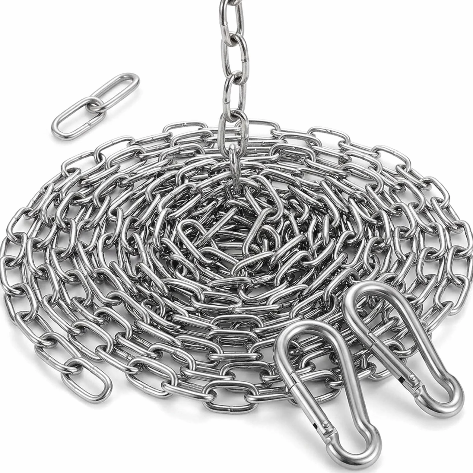 Chaîne en acier inoxydable au mètre, 3,2 mm 5 m Chaîne en acier inoxydable 304 avec mousqueton Chaîne pour suspension Chaîne pour chien Chaîne pour fauteuil suspendu Chaîne d'extension (3,2 mm (5 m))