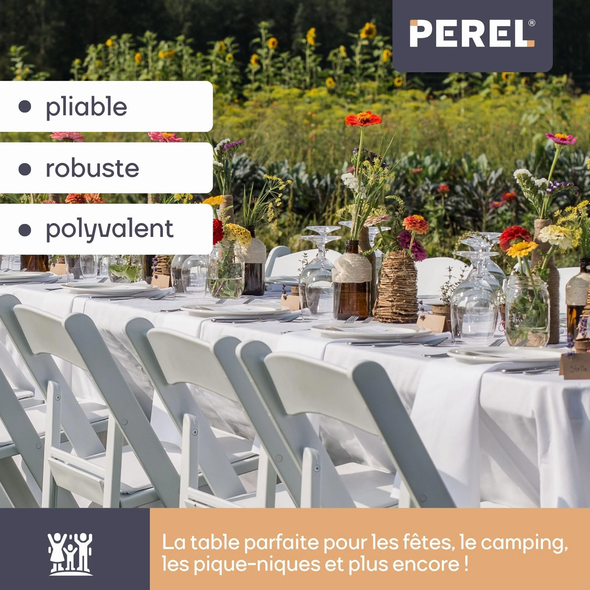 Perel Table Pliante Résistante aux Intempéries Imitation Bois 100 kg Noir