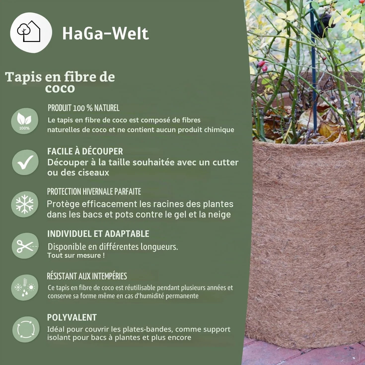 Tapis Coco Protection Hiver Plantes 0,5 m Largeur Vendu au mètre