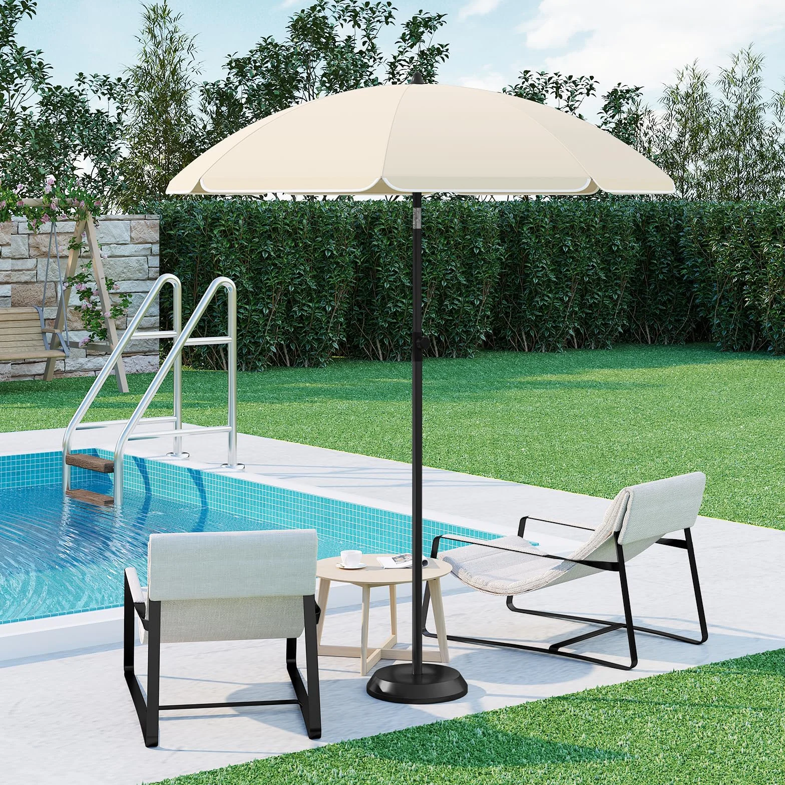 WOLTU Parasol de Jardin Extérieur Anti-UV φ 135 cm Beige, Inclinable et Hauteur Réglable