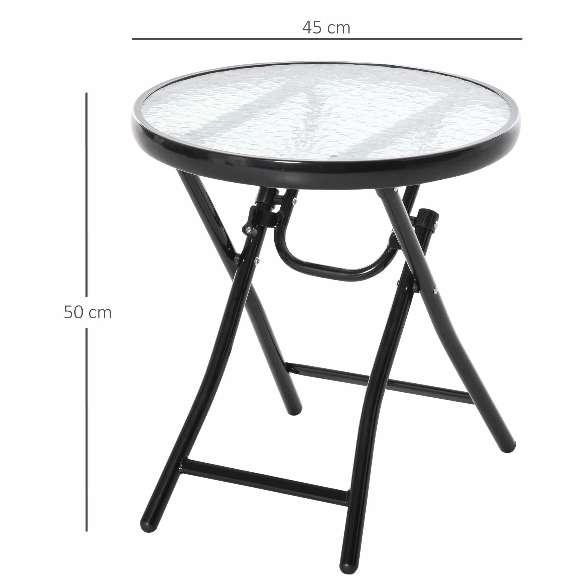 Outsunny Bistro de Jardin Table Basse Ronde Pliable 45 x 50 cm Métal Noir Verre Trempé