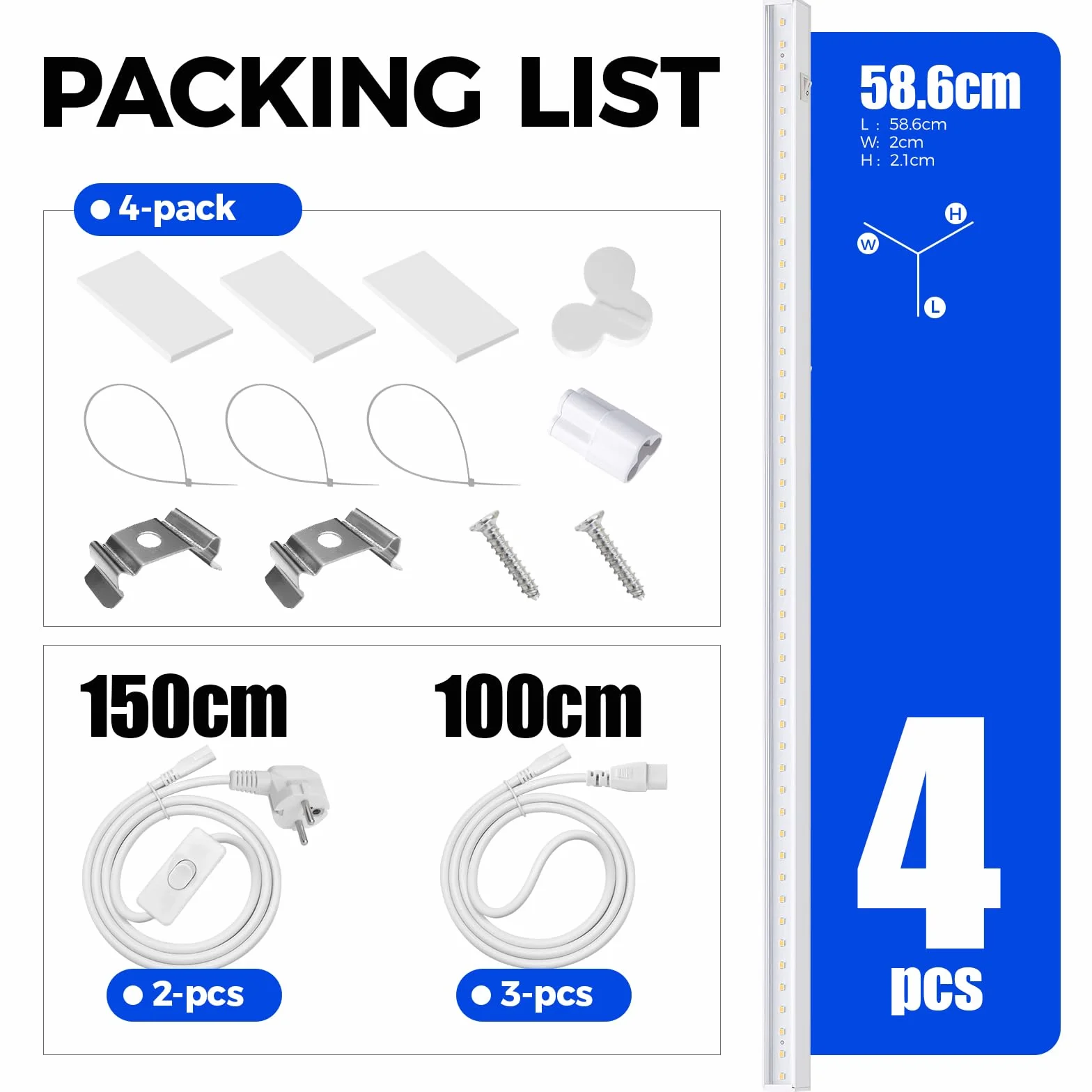 Barrina T5 Lampe Horticole 59cm 5000K Spectre Complet LED 40W 2FT Lampe de Croissance Connectable Pack de 4