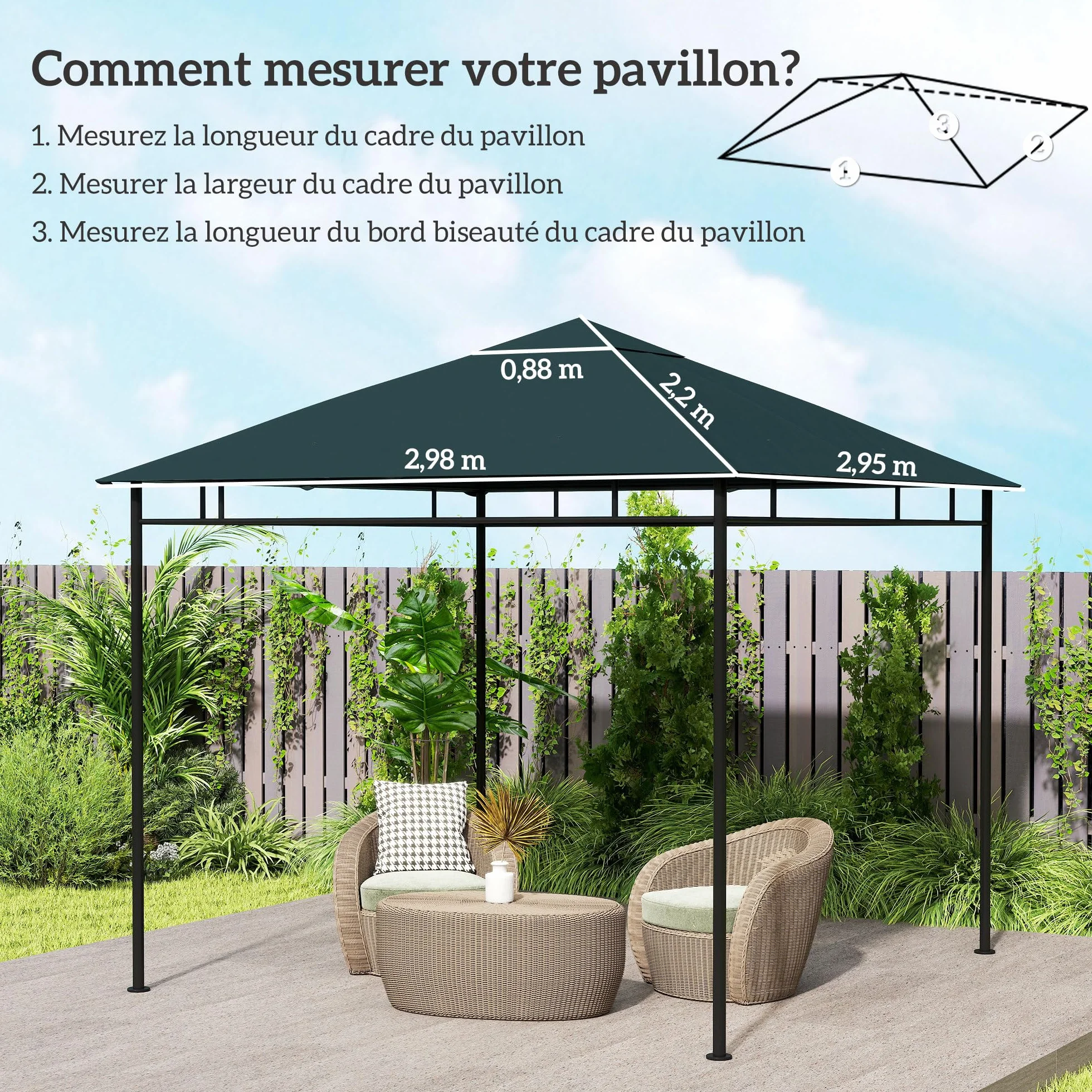 Outsunny Toile de Rechange pour Gazebo de Jardin 3x3 m Polyester 180 g/m² Anti-UV Gris