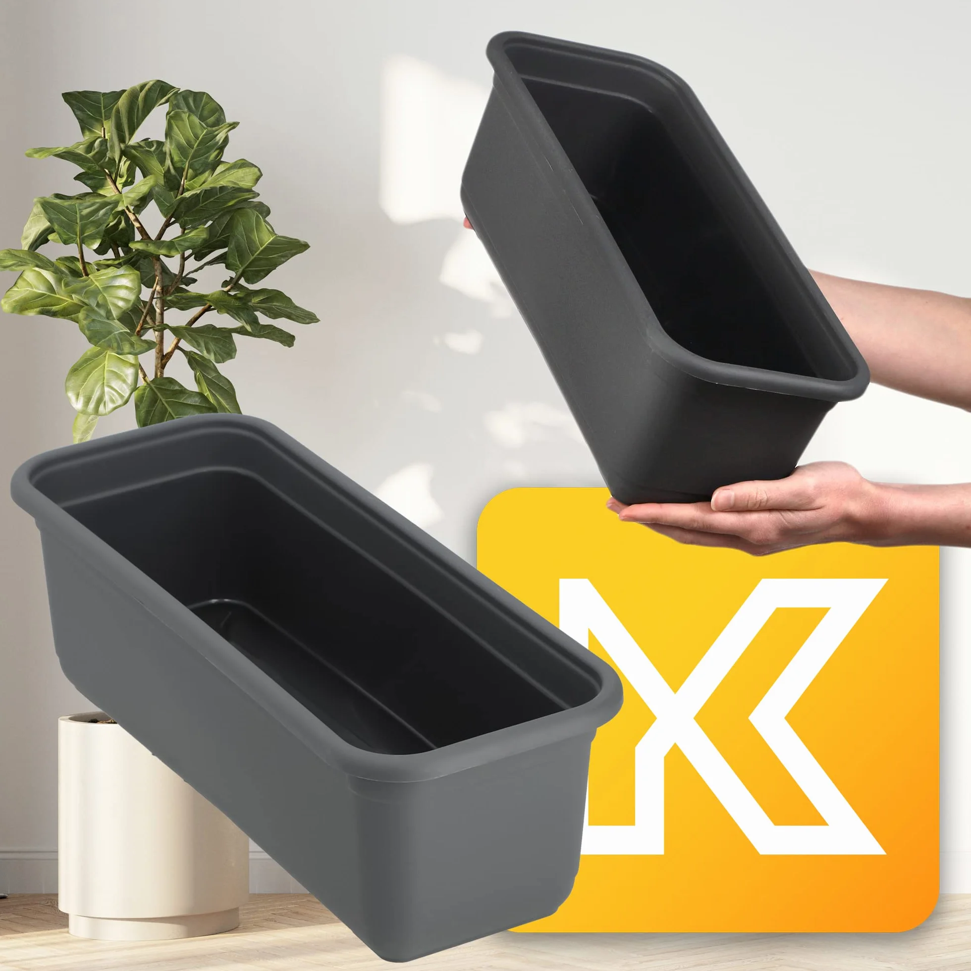 KADAX Jardinière 40 cm anthracite - Pot de fleurs pour balcon terrasse extérieur