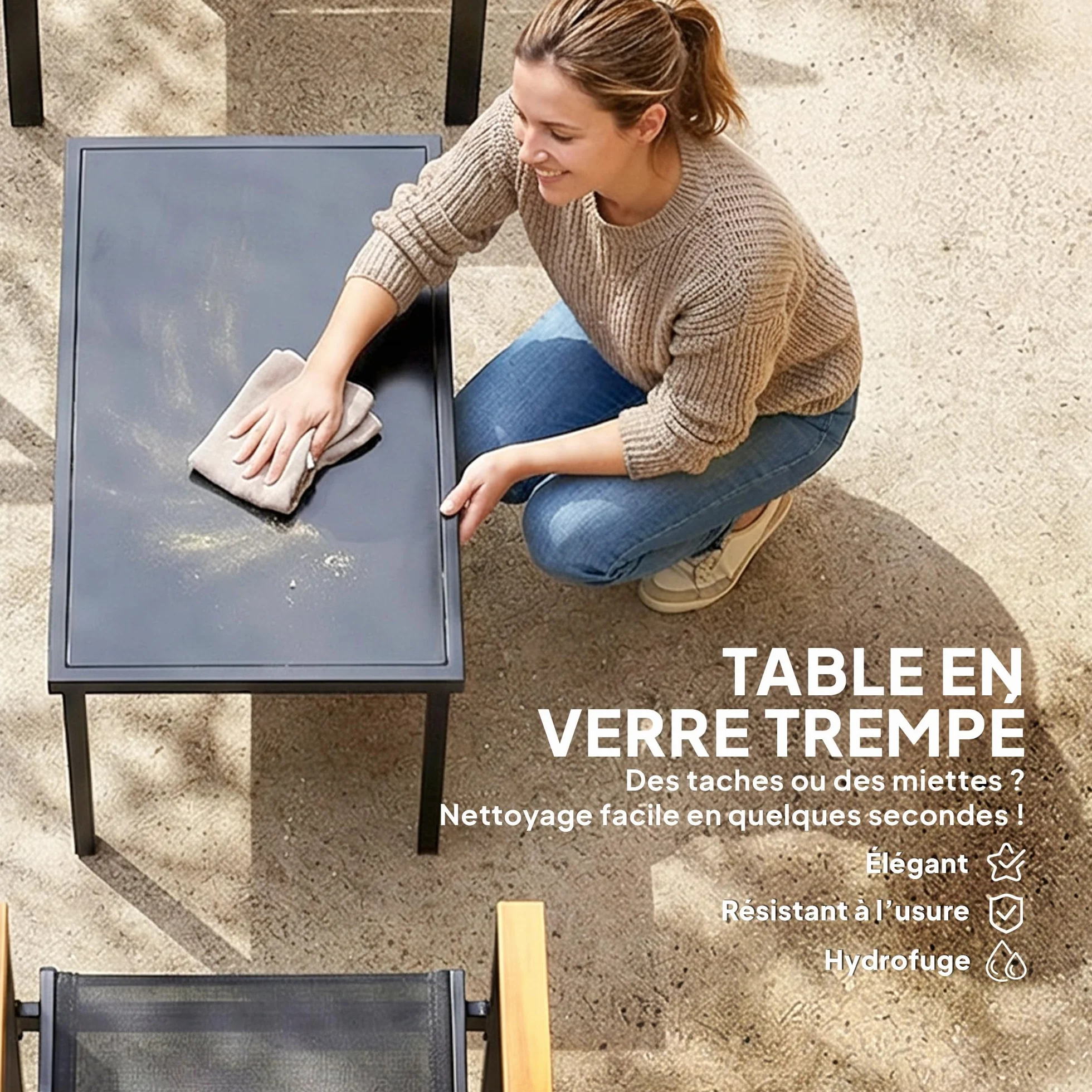 Outsunny Salon de Jardin extérieur 4 pièces canapé 2 Places chaises Table Basse Verre trempé Noir