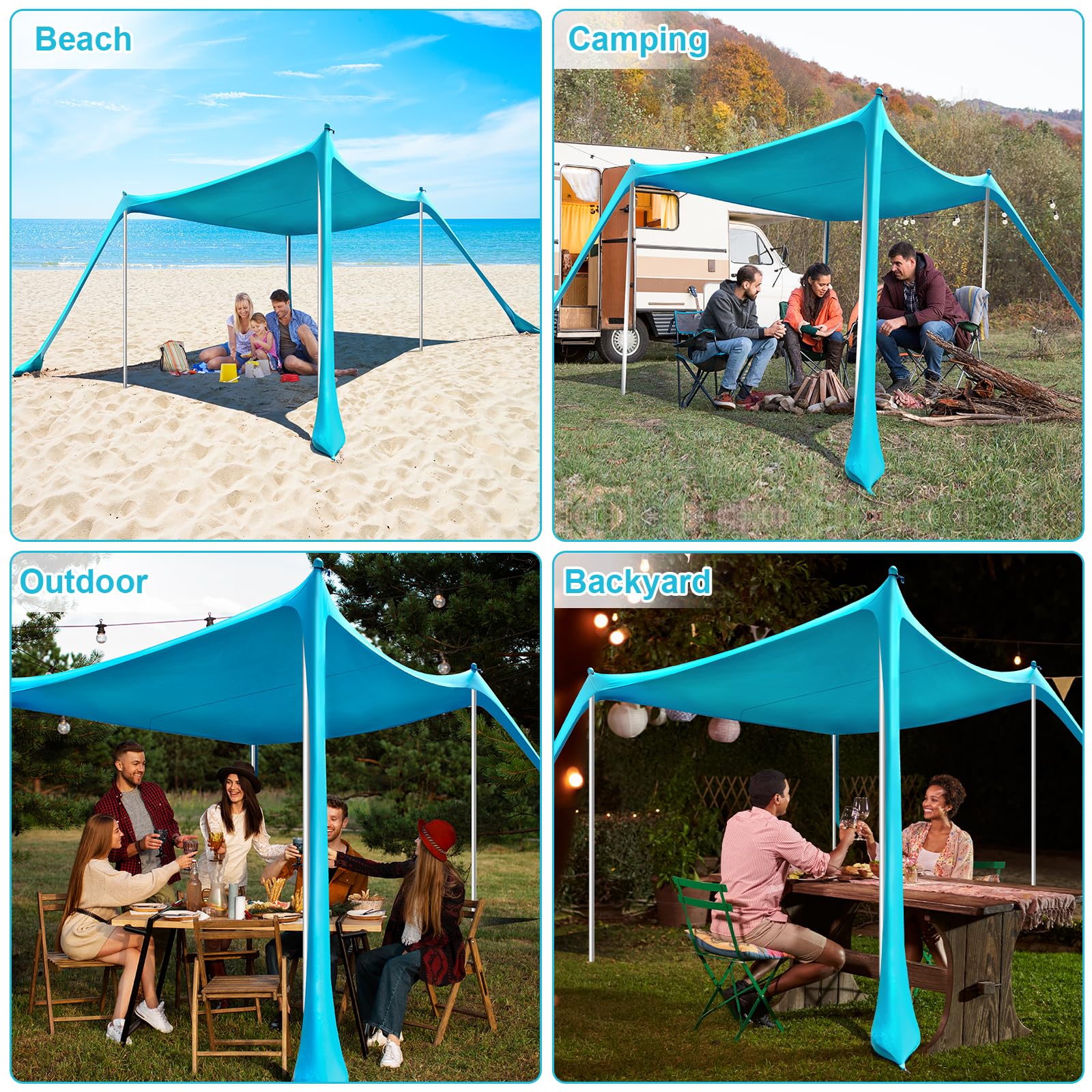 Light Blue 10x10 FT UPF50 Beach Sun Shade Tent