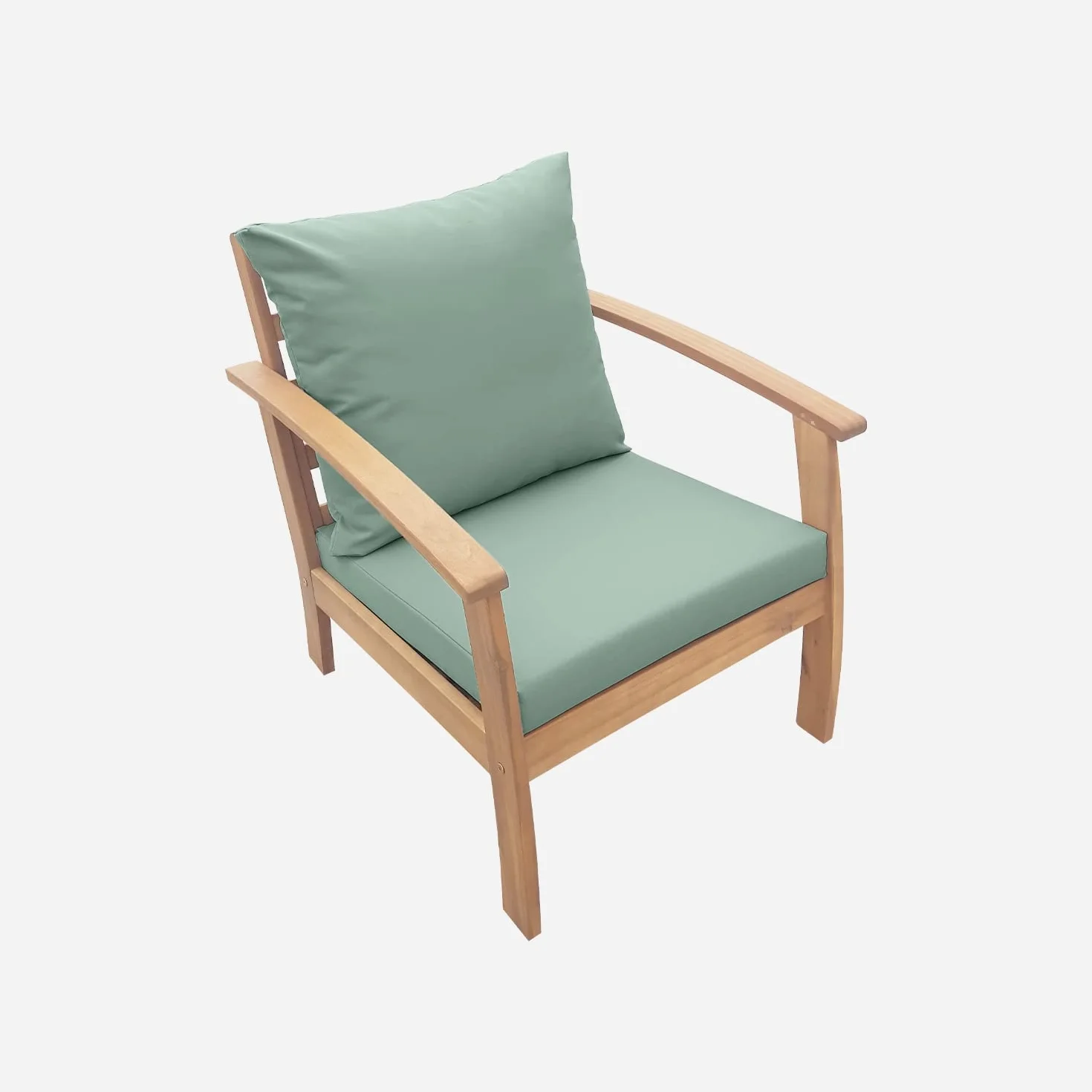 Alice's Garden Salon de Jardin en Bois 4 Places Ushuaïa Coussins Vert de Gris Table Basse Acacia Design