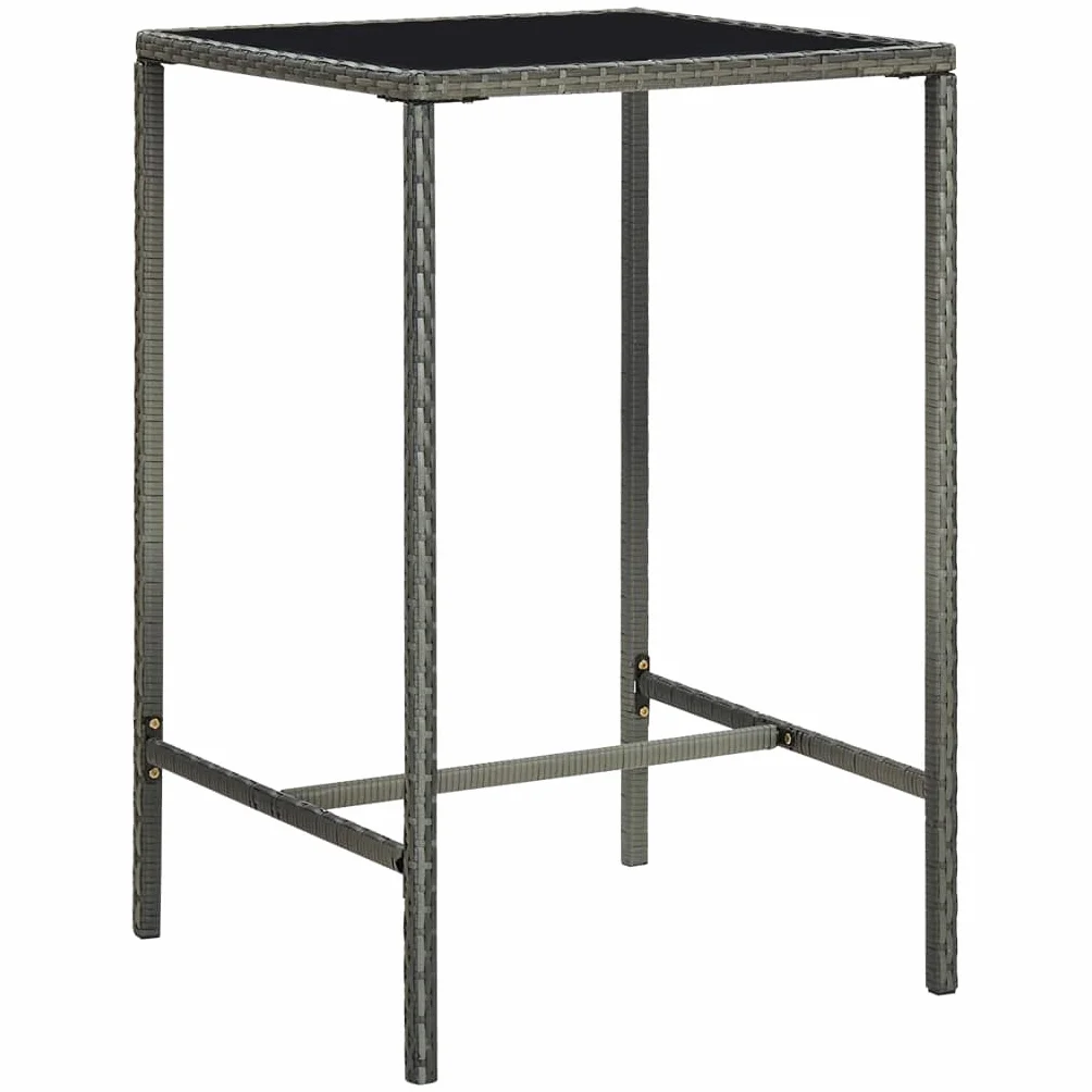 Tomostar Table de Bar Haute 70x70x110cm Résine tressée Verre Gris