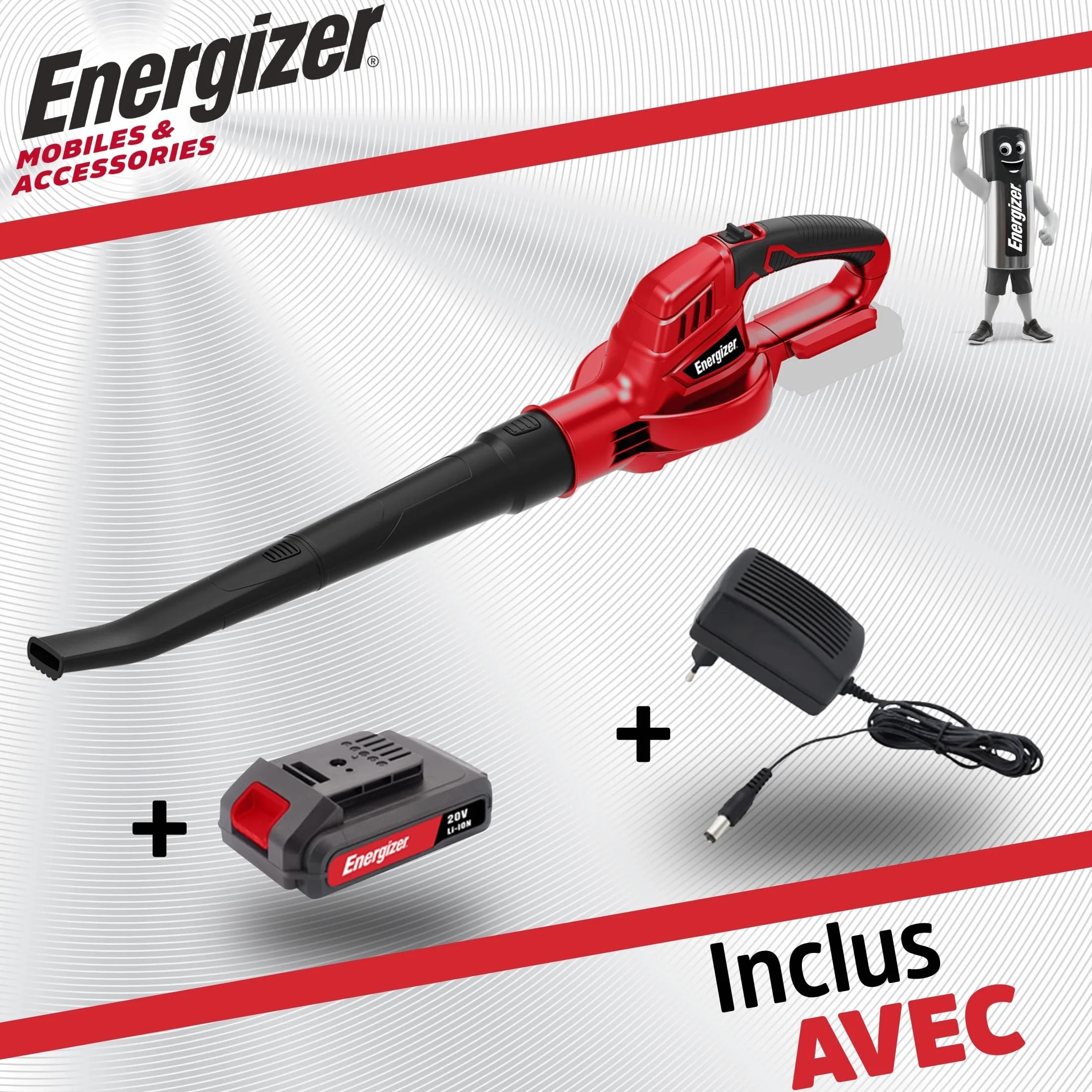 Energieur Souffleur de Feuilles sans Fil 20V 210 km/h 5000 L/min 13000 RPM 1,2 kg Batterie Chargeur Inclus