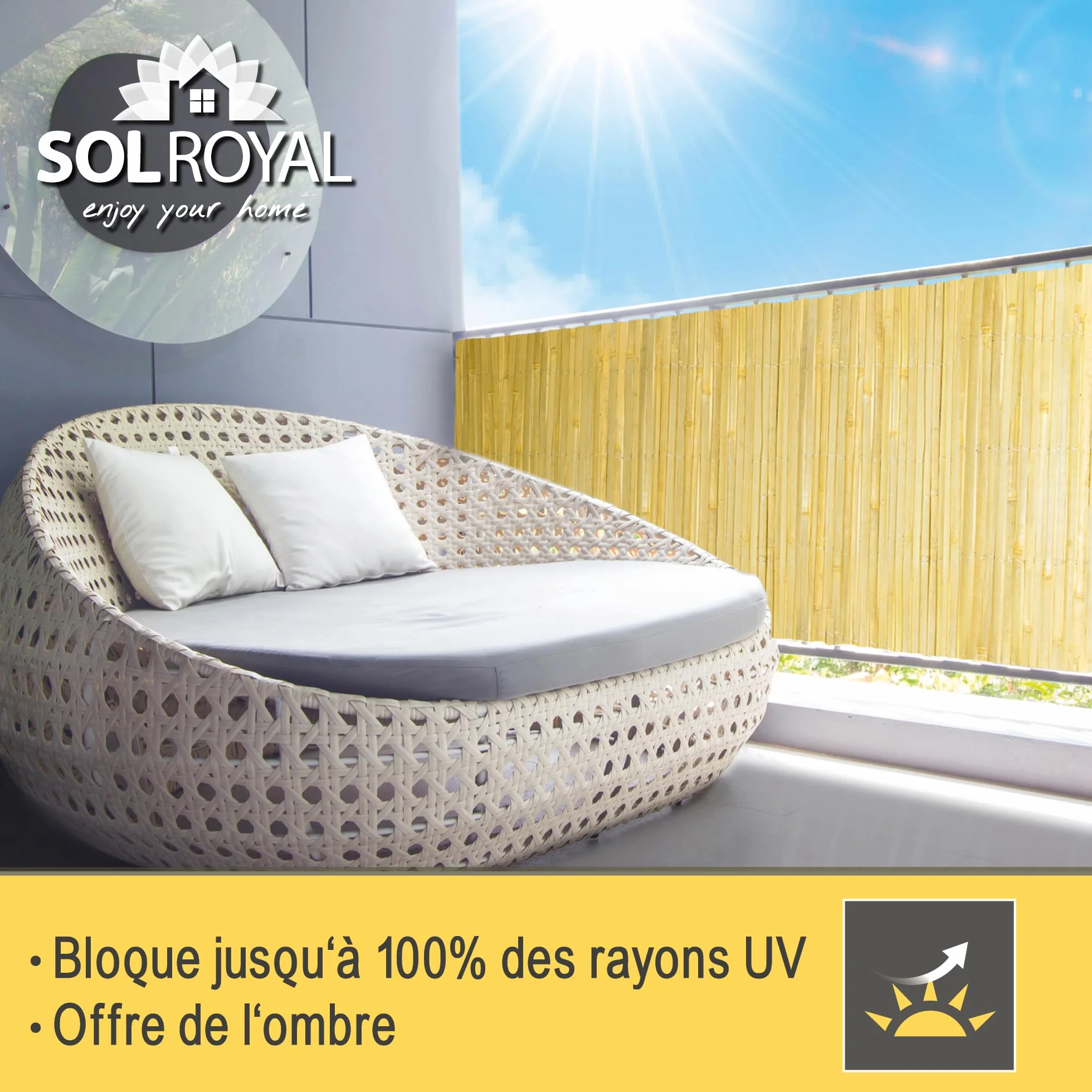 Sol Royal Canisse Brise Vue Balcon Bambou 180x600 cm Clair Brillant – Canisse Bambou Balcon Palissade Jardin Exterieur – Cache Balcon Brise Vue 1m80 Pare Vue Terrasse Extérieur
