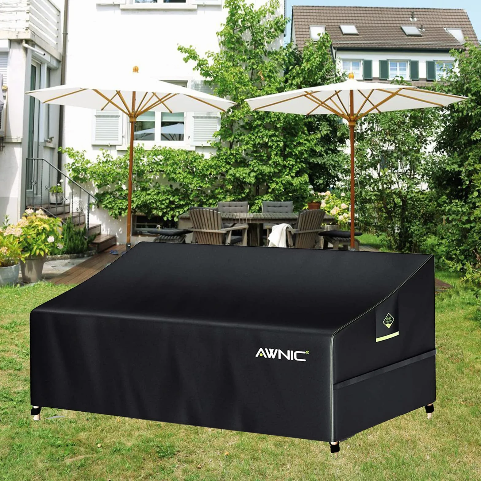 AWNIC Housse de canapé de jardin 3 places imperméable TÜV Rheinland 220 x 85 x 61/71 cm