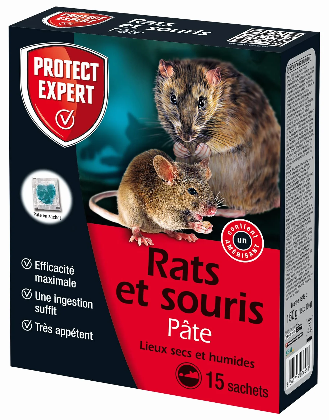 Protect Expert Anti Rats et Souris 15 Sachets 150g Prêt à l'emploi