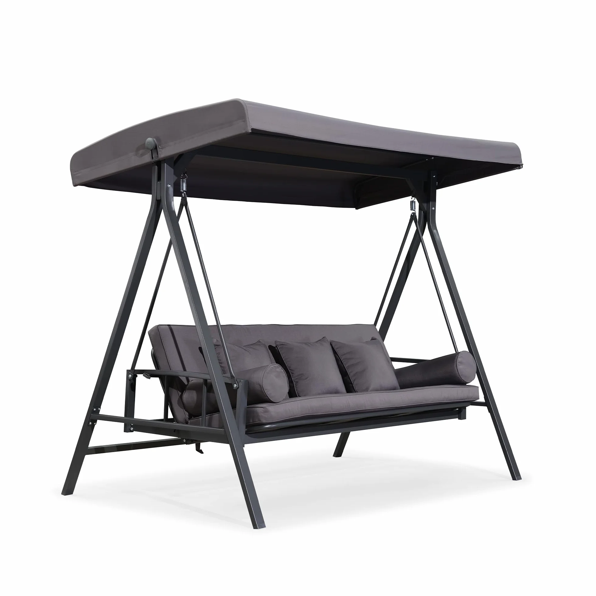 Balancelle de Jardin 3 Places Toit Réglable Convertible en Lit XL 350kg Gris