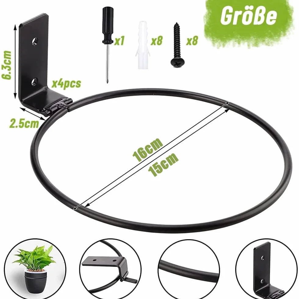 Anyingkai Support de Pot de Fleur Pliable en Métal, 4 Pcs Anneau Fixé au Mur