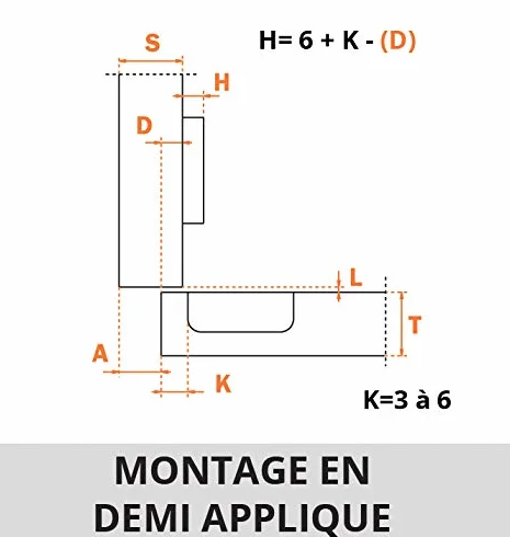 Charnière invisible salice logica/silentia+ - Coudure de charnière : 0 mm - Entraxe : 45 mm - Montage : En applique - SALICE