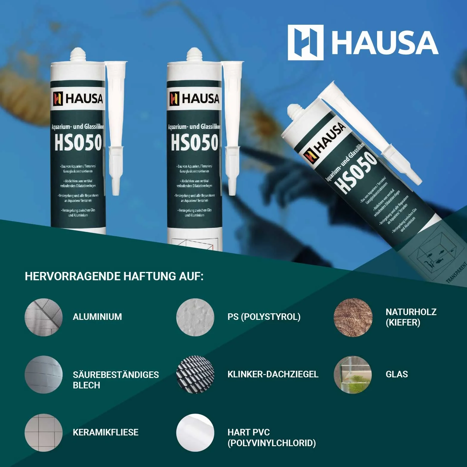 HAUSA Aquarium Silicone Verre Silicone HS050 Colle et mastic silicone professionnels pour aquariums terrariums et constructions en verre Résistant à l'eau douce et à l'eau de mer 310ml transparente