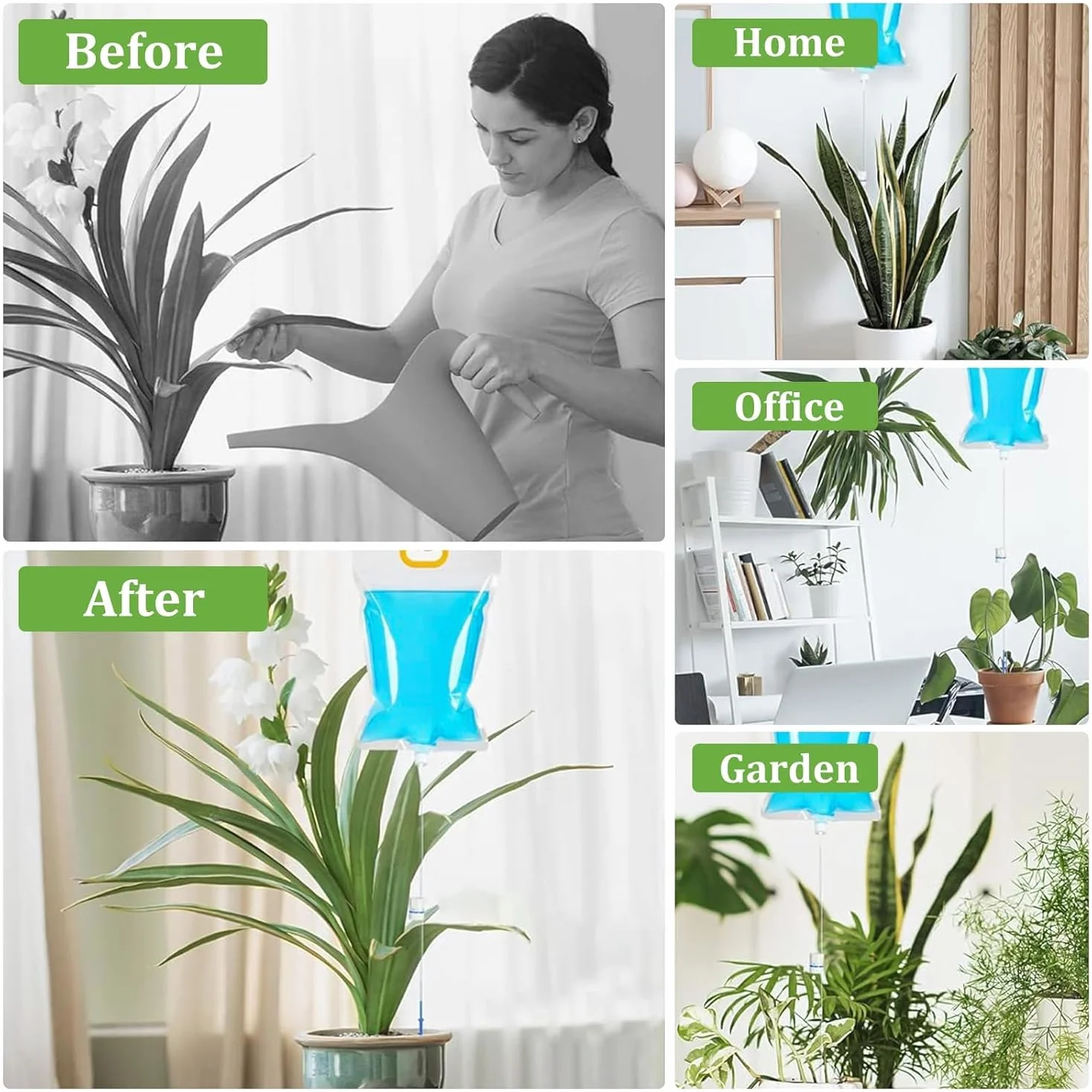 Sac d’Arrosage Automatique 3,5L 5 Pièces: Système Goutte à Goutte avec Débit Réglable pour Plantes Intérieur Extérieur