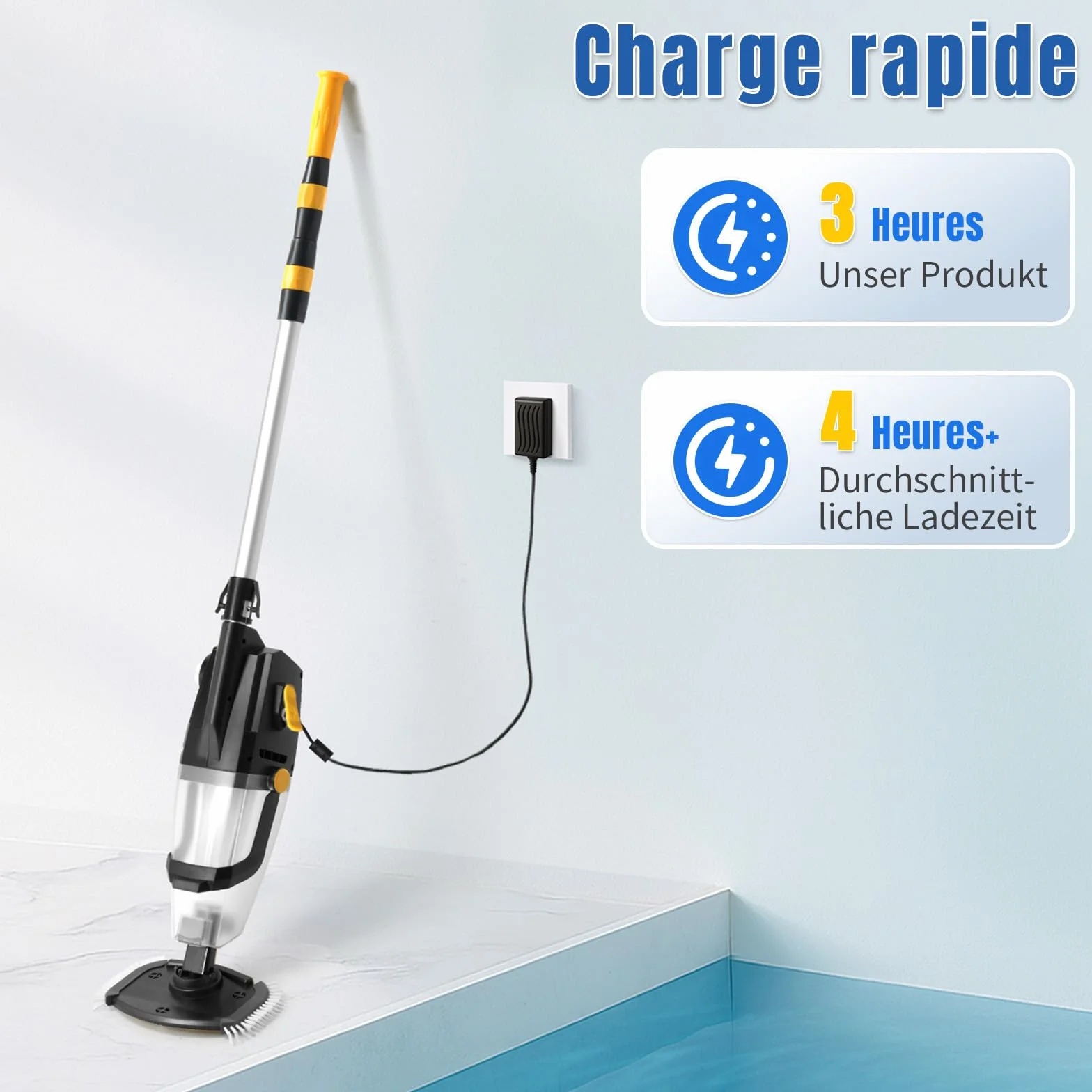 LEADZM Aspirateur Piscine sans Fil 4500mAh 100L/Min Autonomie 60 Min 190×23,7×17cm