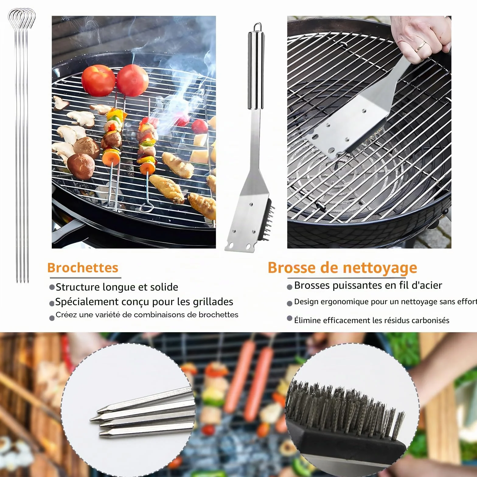Set Barbecue Acier Inoxydable 11 Pièces Ustensiles avec Sac Portable pour Homme Camping