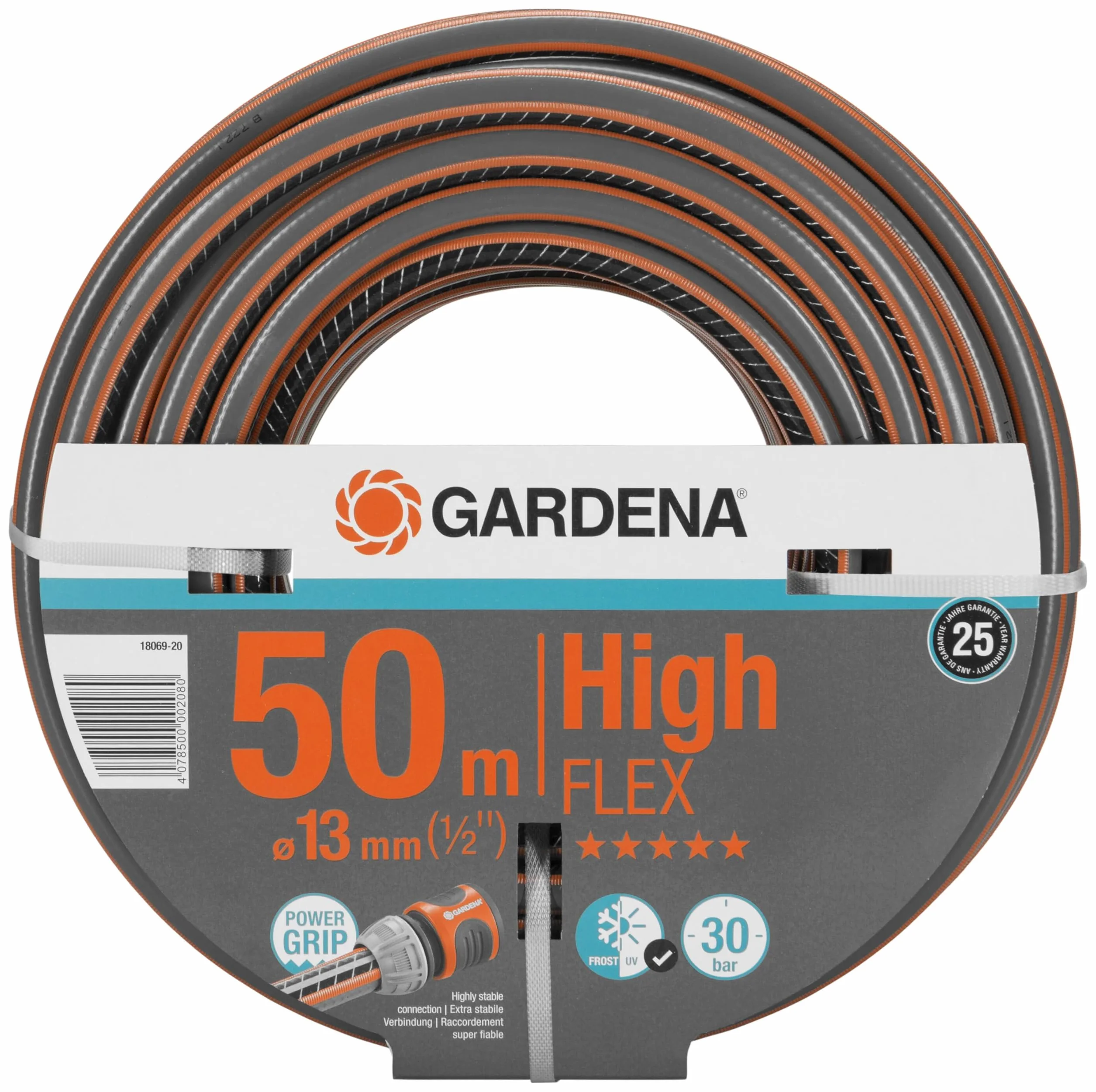 Gardena Tuyau Highflex Comfort 13 mm 1/2 Pouce 50 m Tuyau de jardin 30 bars Résistant aux UV