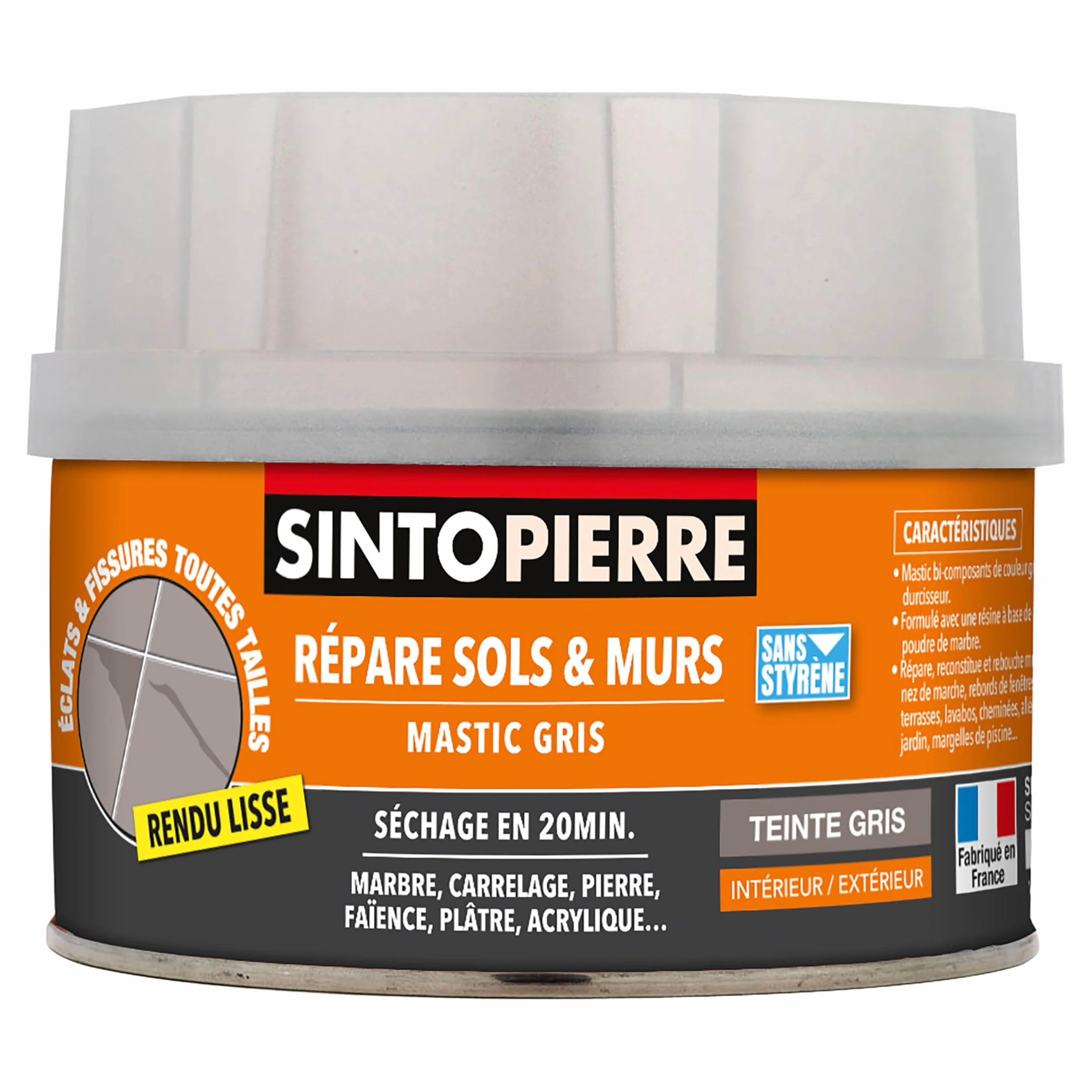 SINTO Répare sols et murs gris 280g, reconstitue rebouche et colle, ardoise marbre pierre bleue béton ciré et toutes pierres, séchage rapide, rénove sols et murs, intérieur et extérieur