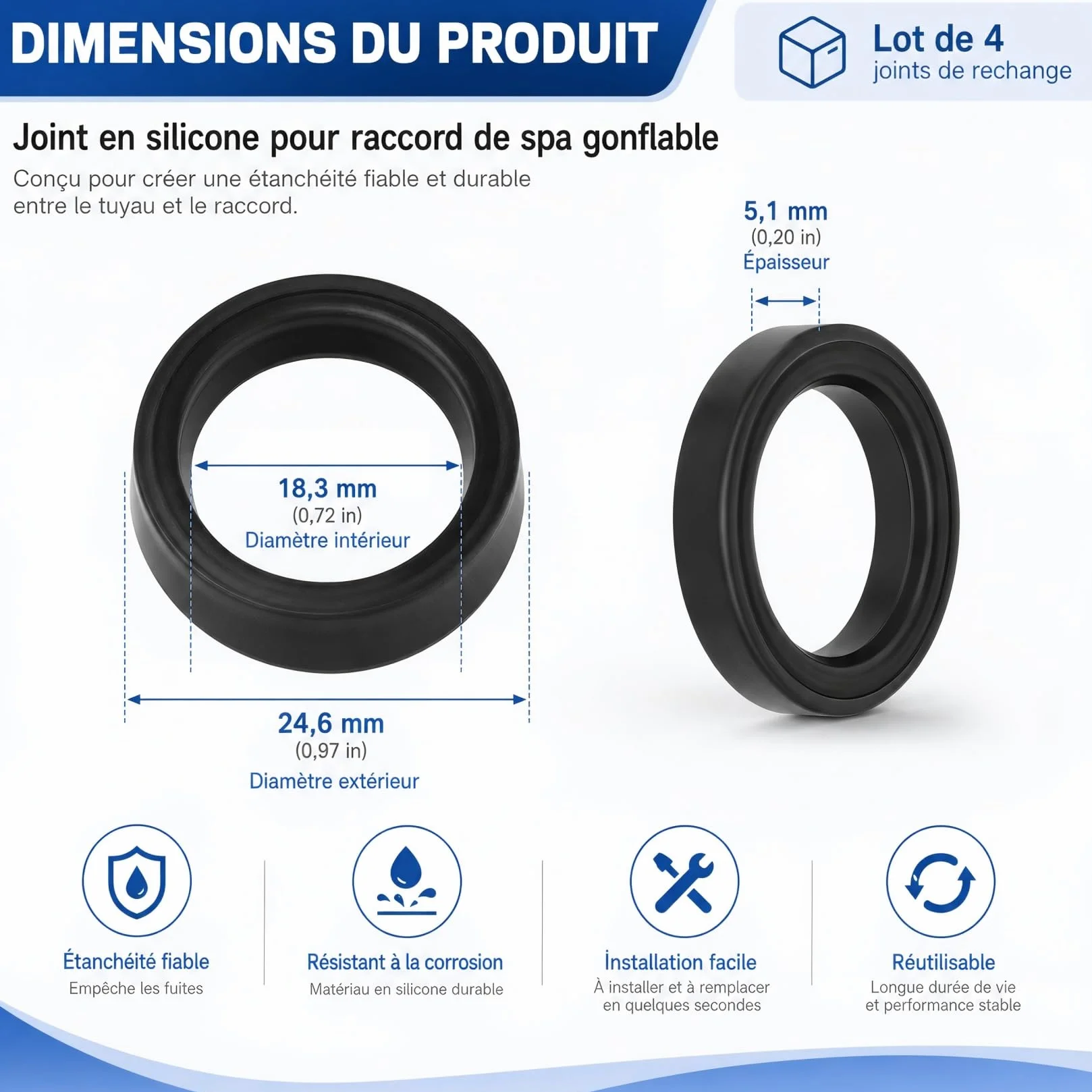 Joints de Connecteur de Remplacement 11699, Joint Silicone Entrée et Sortie pour Intex Pure Spa Simple Spa