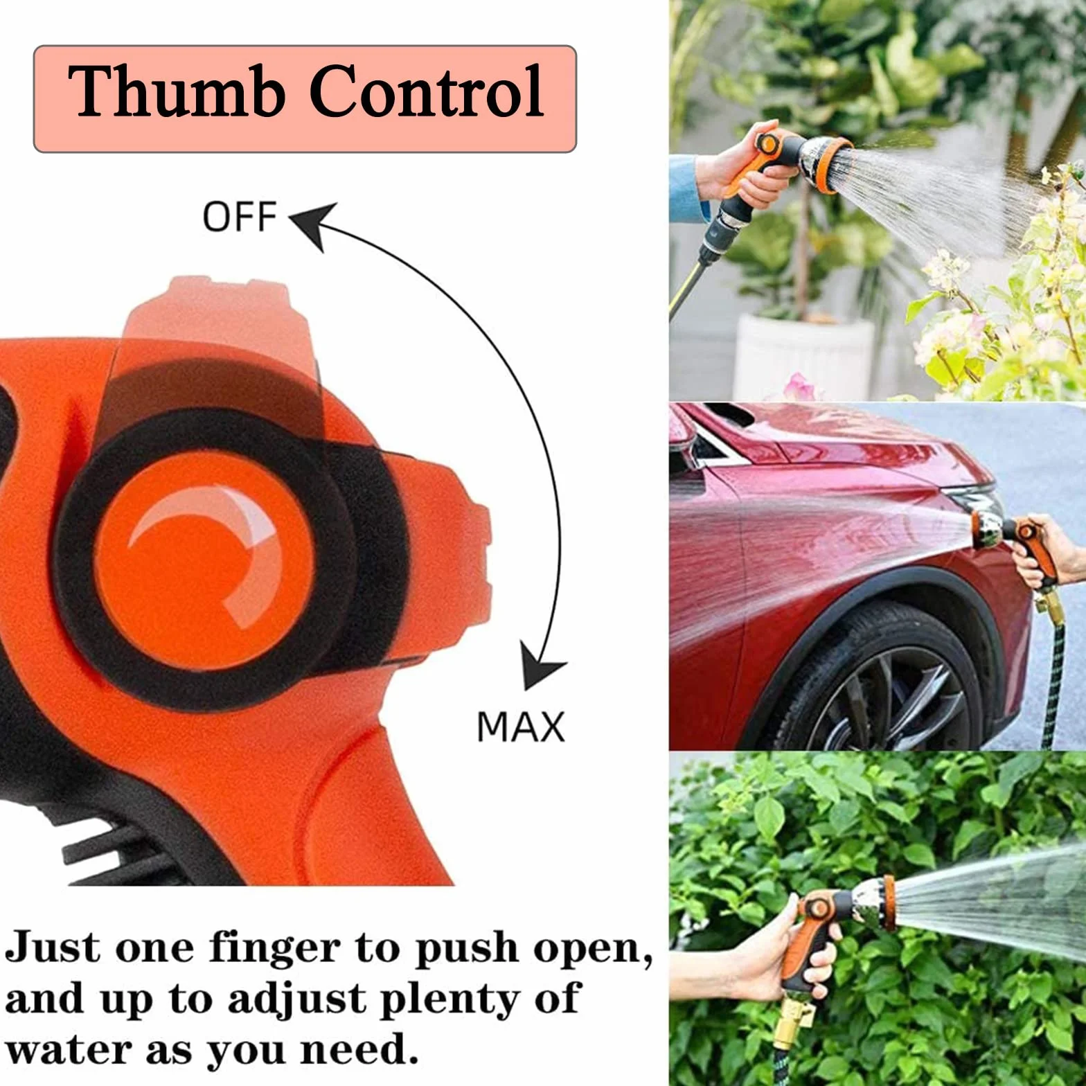 Pistolet d'Arrosage de Jardin Haute Pression 10 Modes Réglable Orange