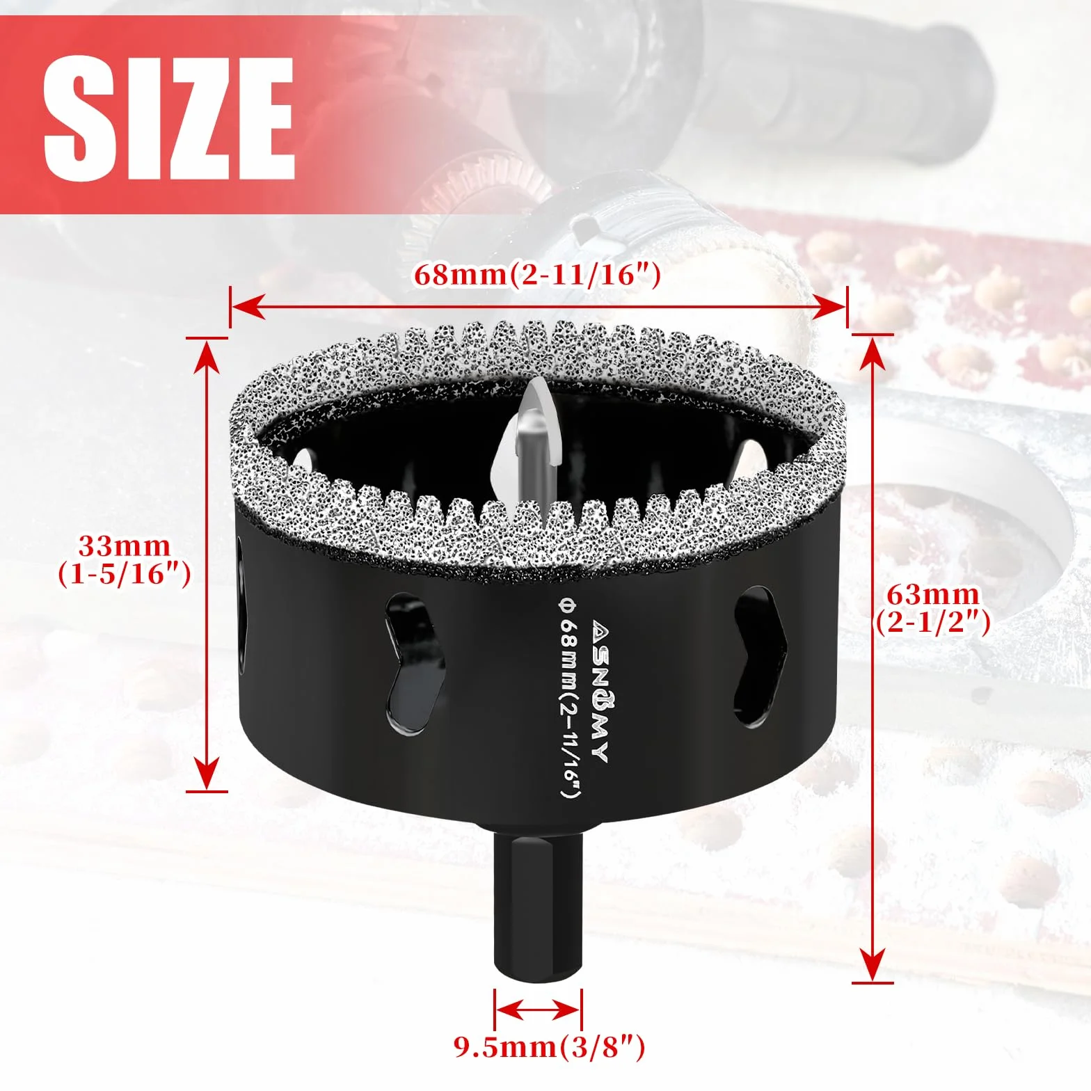 ASNOMY Scie Cloche Diamantée de 68 mm avec Mèche Pilote, Foret Trépan Diamanté Denté, Scie Cloche Diamant pour carrelage, Verre, porcelaine, pierre de granit