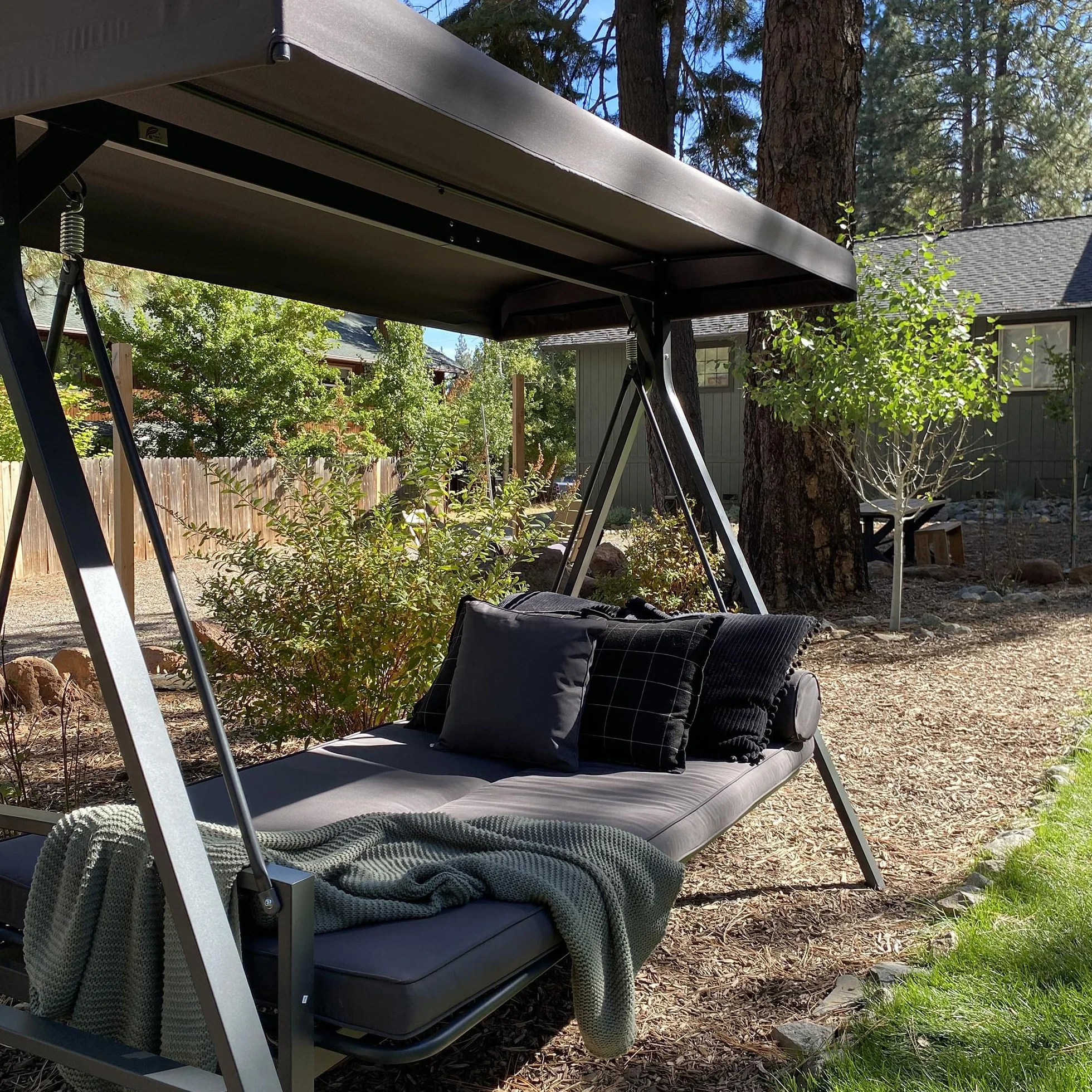 Balancelle de Jardin 3 Places Toit Réglable Convertible en Lit XL 350kg Gris