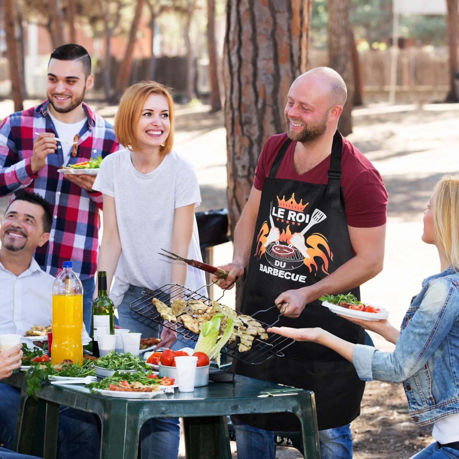 Tablier Barbecue Homme Papa Cuisine Cadeau Anniversaire Fête Des Pères Roi Du Barbecue Chef Humoristique 3 Poches BBQ Noël