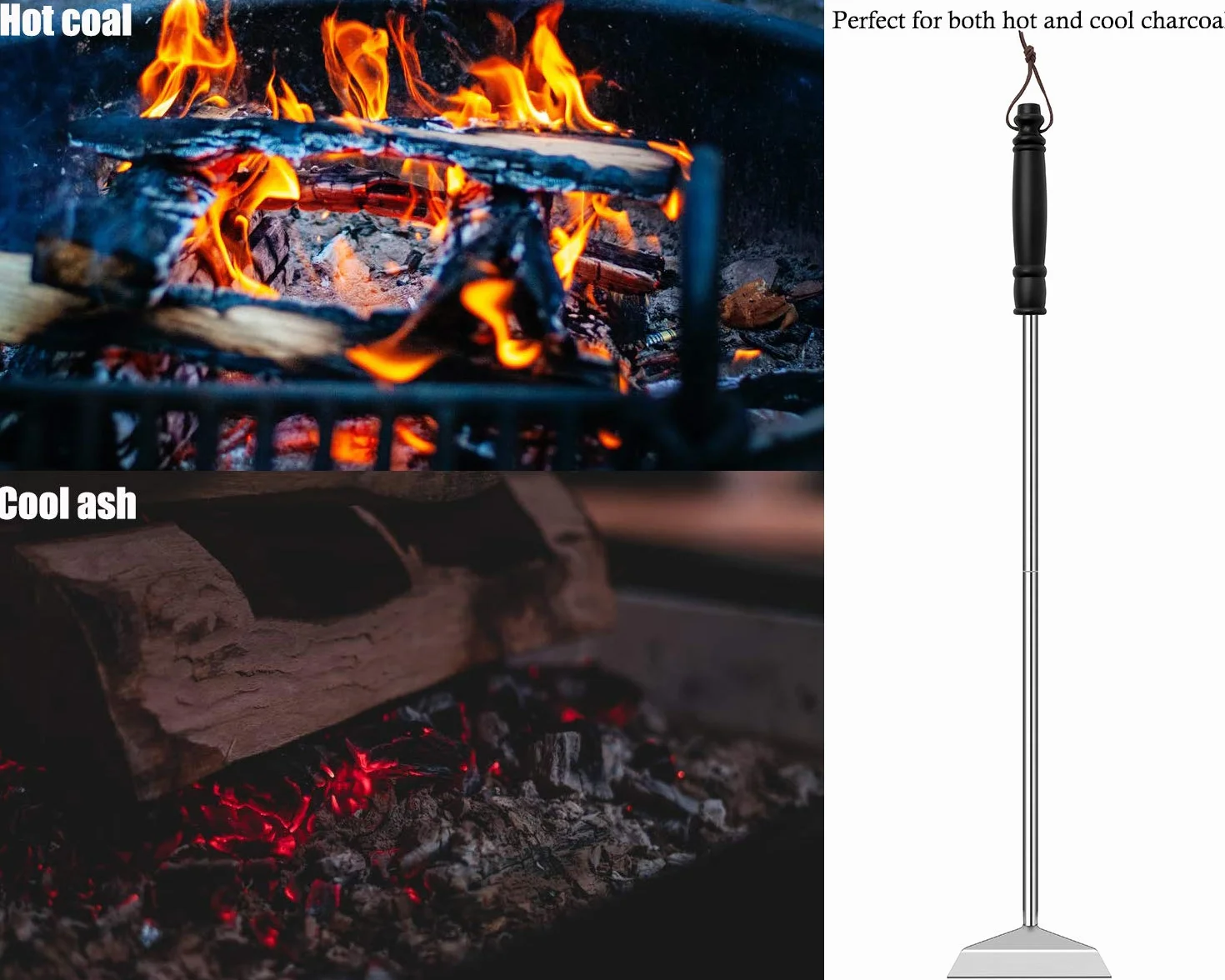 Grilliance Pelle à Cendres Barbecue Charbon Acier Inoxydable Tisonnier Grattoir Outil Nettoyage allongé Accessoires
