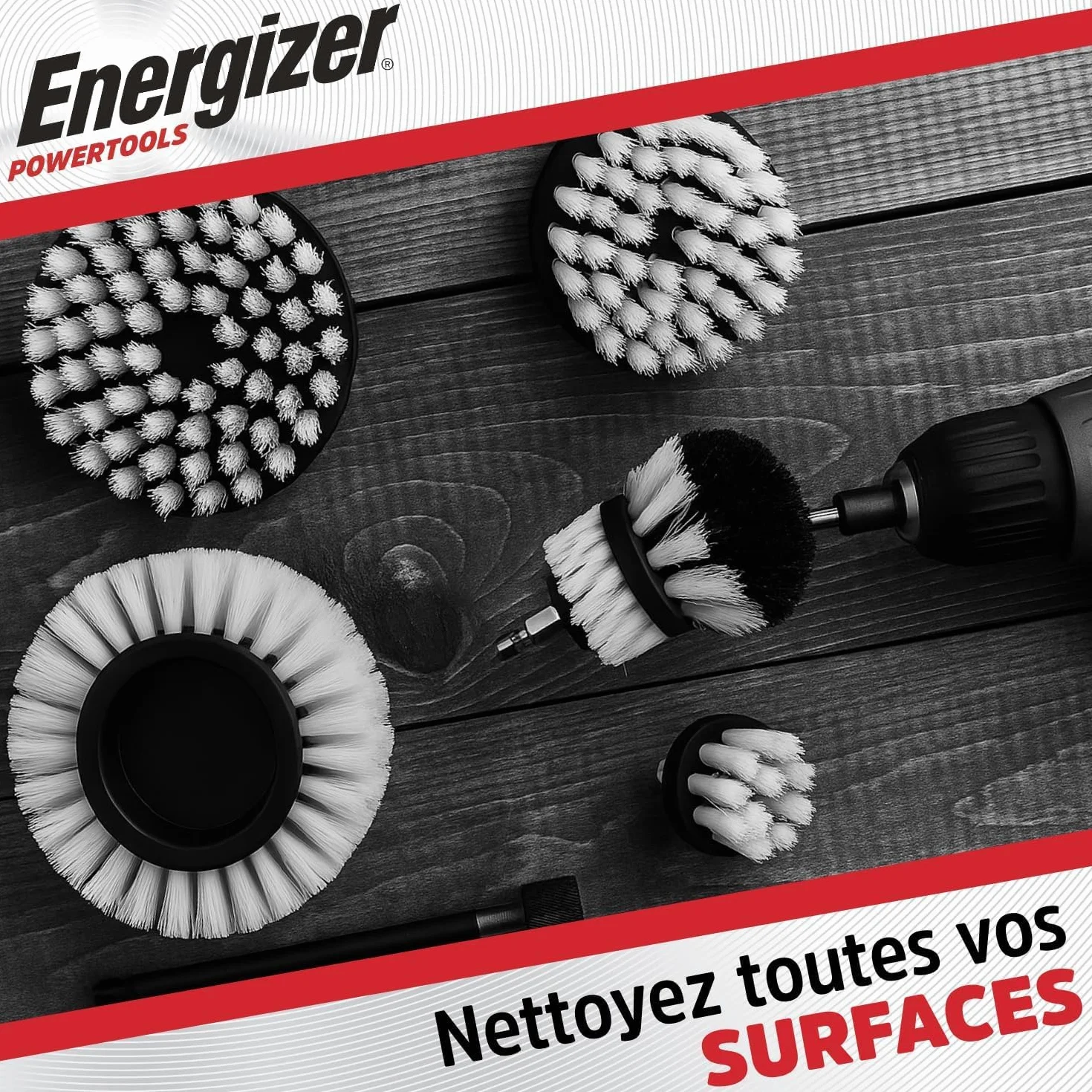 Energizer - Set Brosse Nettoyage Perceuse 6PCS Brosse Perceuse Voiture, Nettoyage, Jantes, Carrelage Tapis, Baignoire, Cuisine, Toilettes, Sol - Rallonge Pratique Incluse