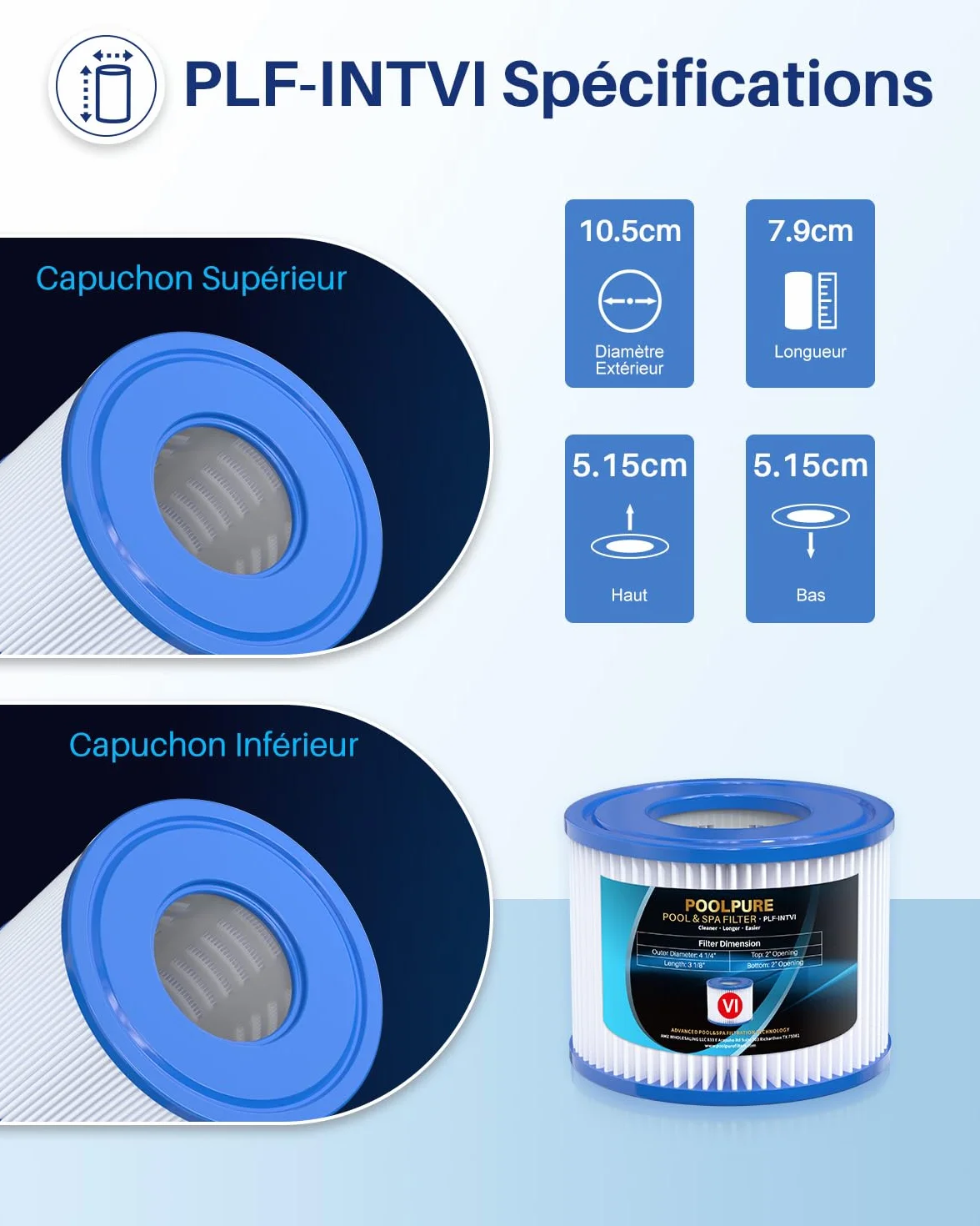 POOLPURE Lot de 6 Filtres Type VI pour Spa Coleman SaluSpa 90352E Bestway