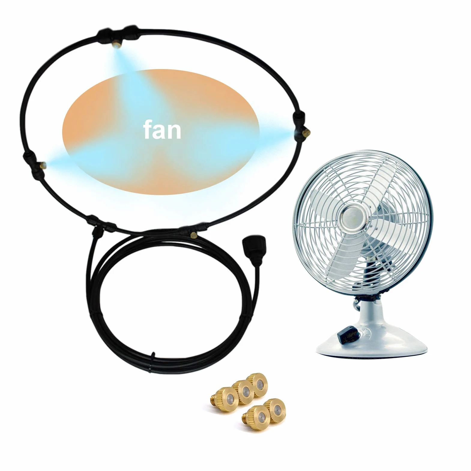 Kit de ventilateur brumisateur extérieur 5 buses laiton refroidissement patio 40,6