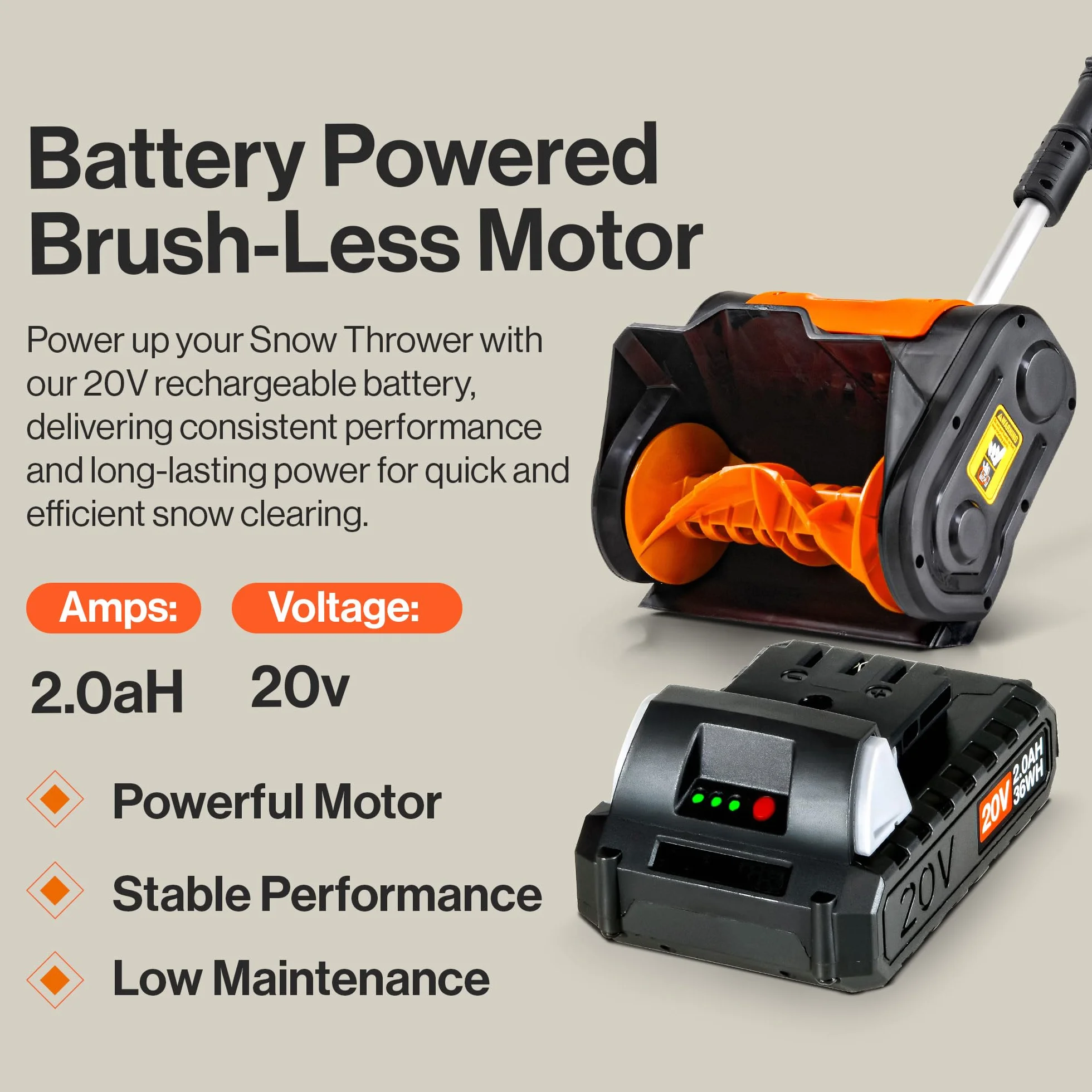 SuperHandy Pelle à neige électrique sans fil 20 V 2 Ah 25,4 x 12,7 cm Portée 7,6 m Capacité 136 kg/min