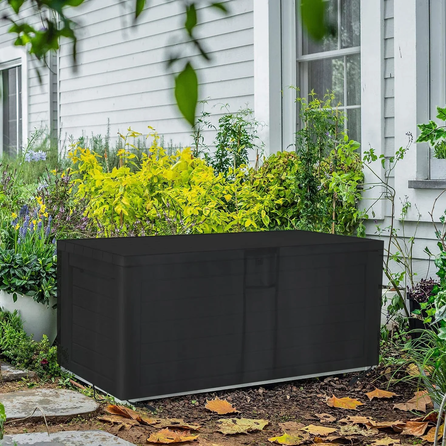 Boîte de rangement de jardin imperméable 132 x 44 x 57 cm Noir