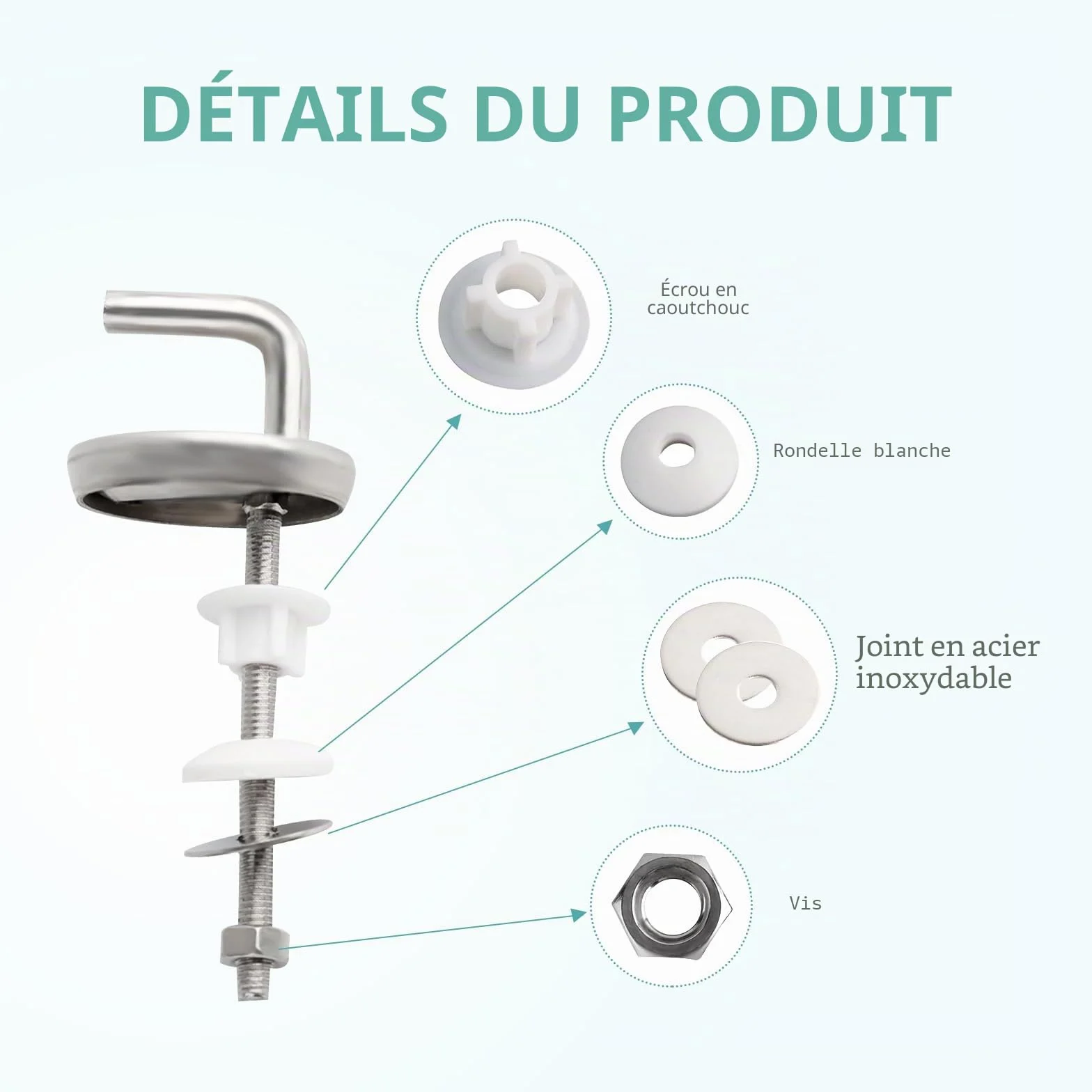 Charnières de Siège de Toilette en Acier Inoxydable, 2 Pièces Dos au Mur pour Abattant de Toilette, Rechange pour Bureau (B)