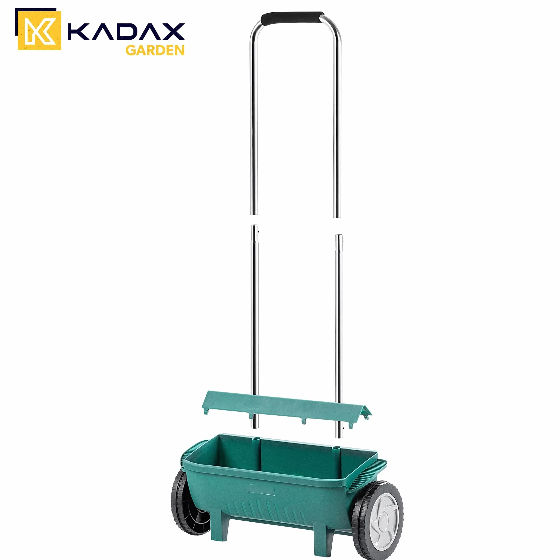 KADAX Épandeur de 12 l, épandeur d'engrais avec roues, pour gazon, graines, calcaire et sel