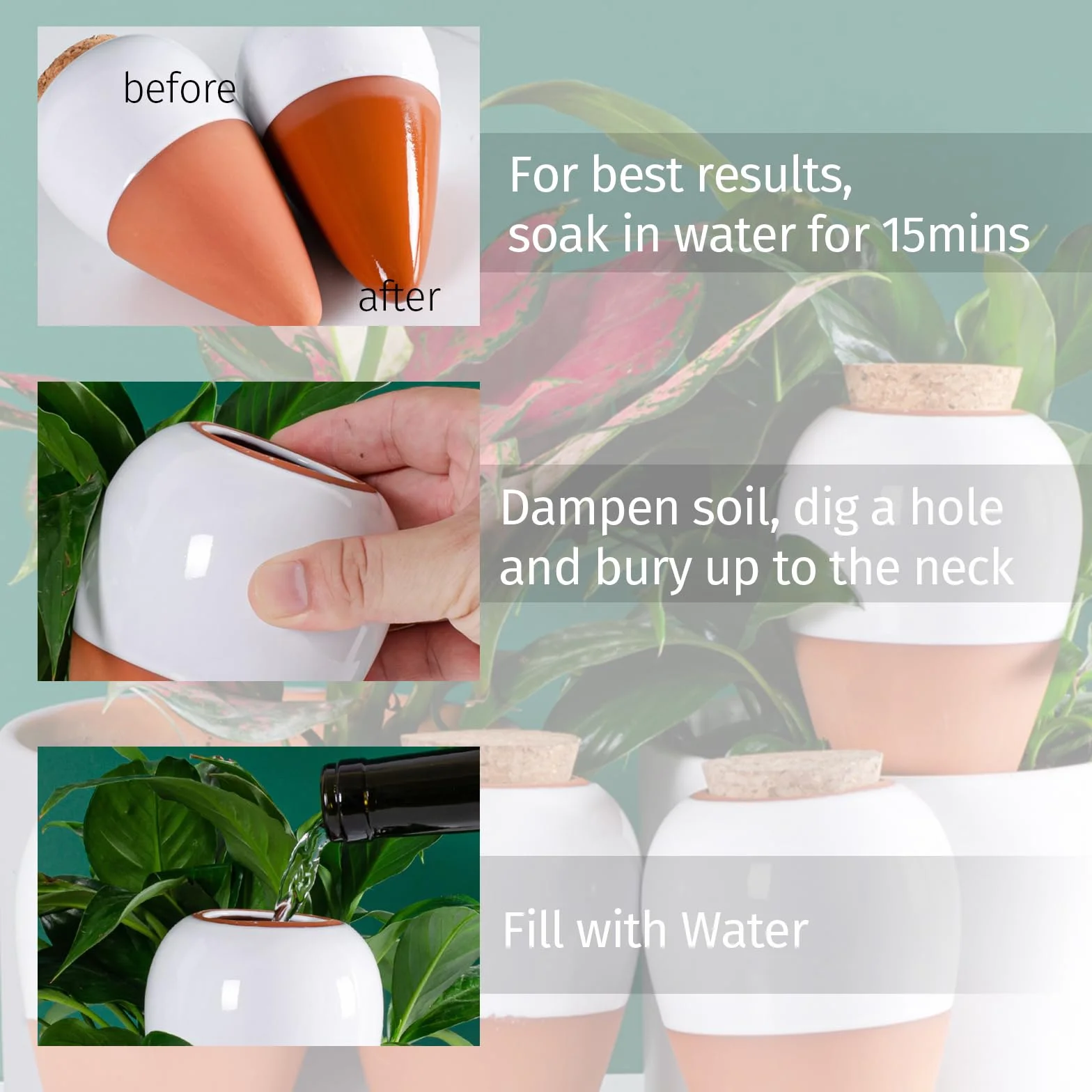 Ollas Terre Cuite à Planter, Arrosage Automatique Écologique pour Plantes Intérieur Extérieur, Système Irrigation Naturel Mini Oyas Terracotta