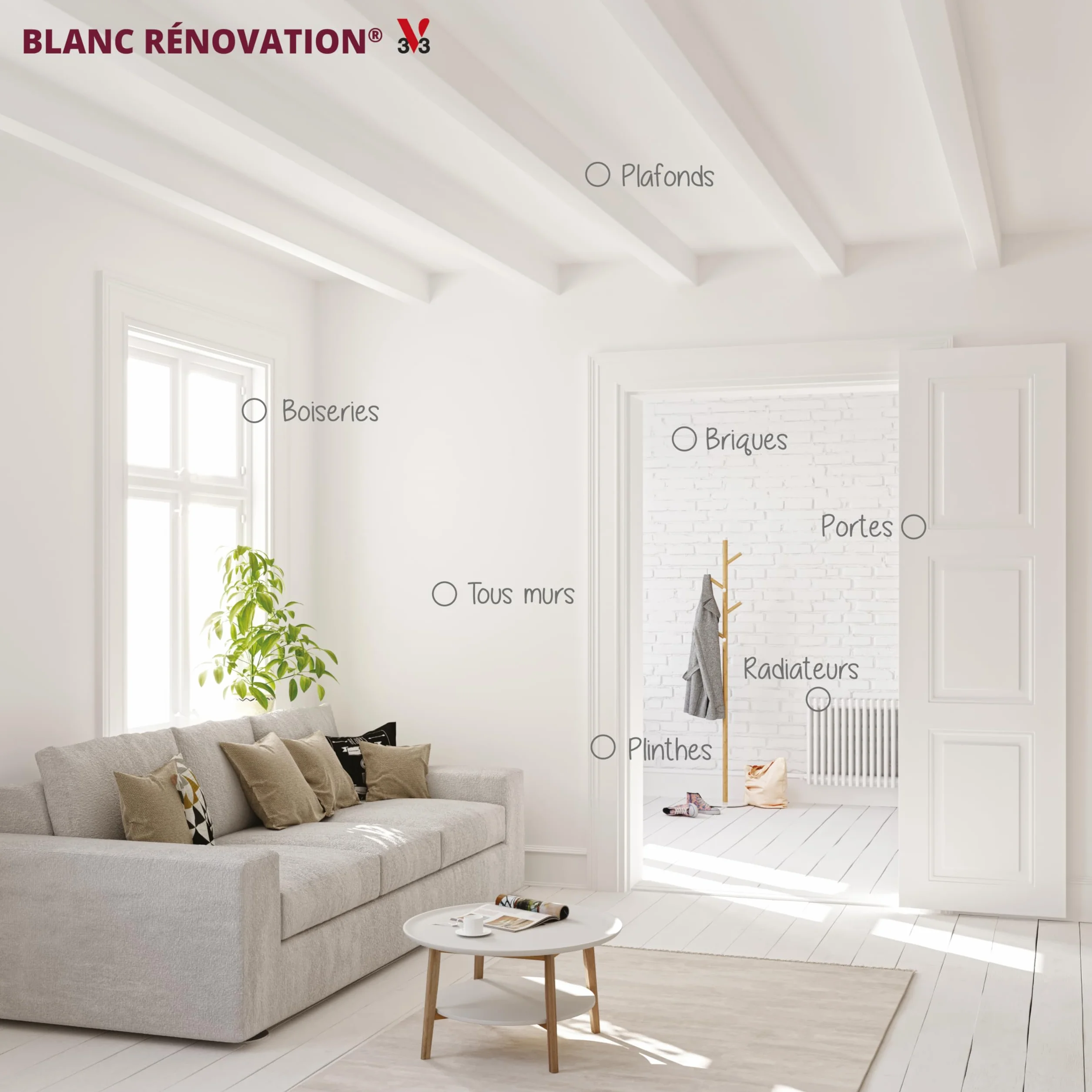 V33 Peinture blanche mur et plafond mat - multi-supports - monocouche - BLANC RENOVATION®, 5L