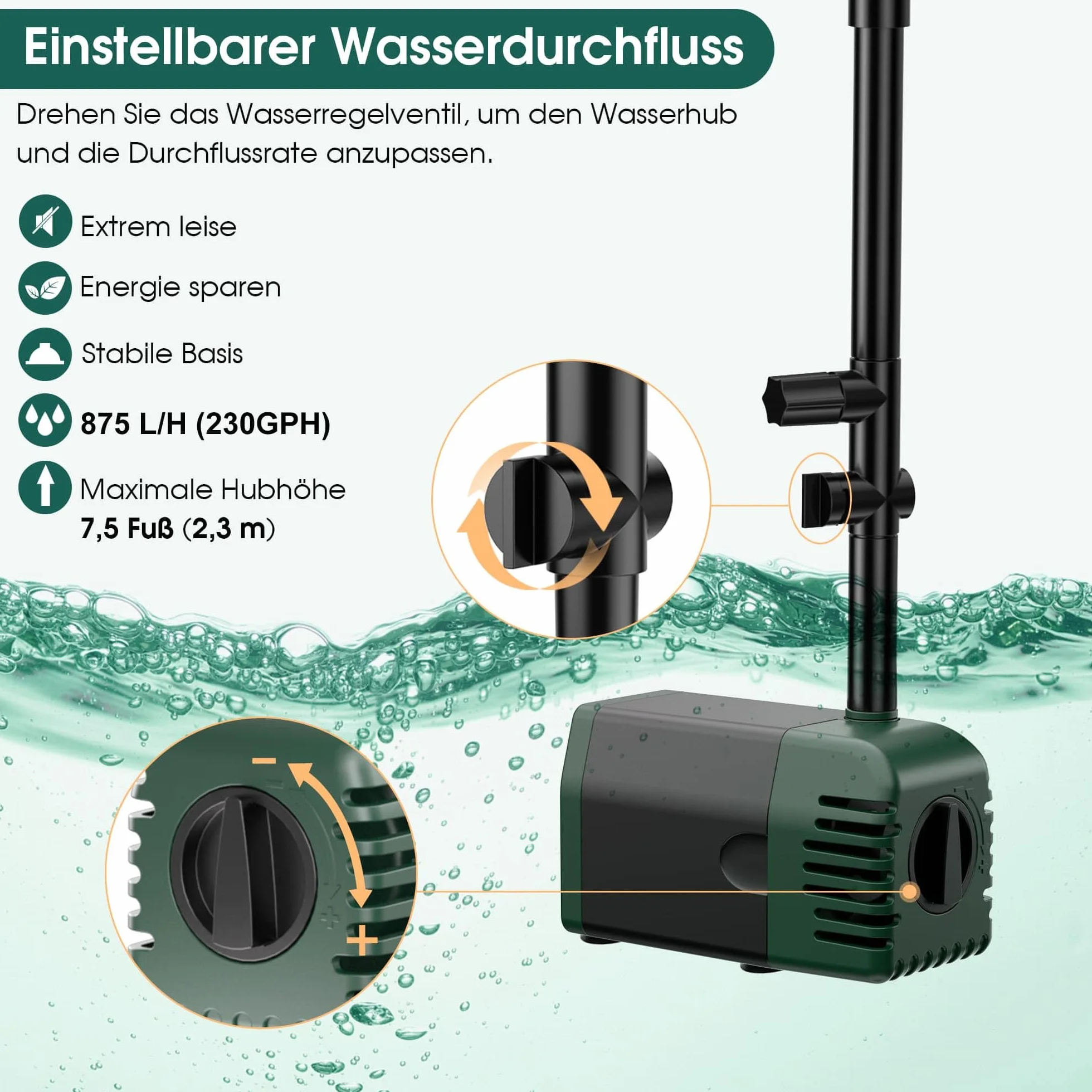 Fontaine solaire d'extérieur 20 W 875 l/h pompe bassin jardin 5-10 ㎡ silencieuse
