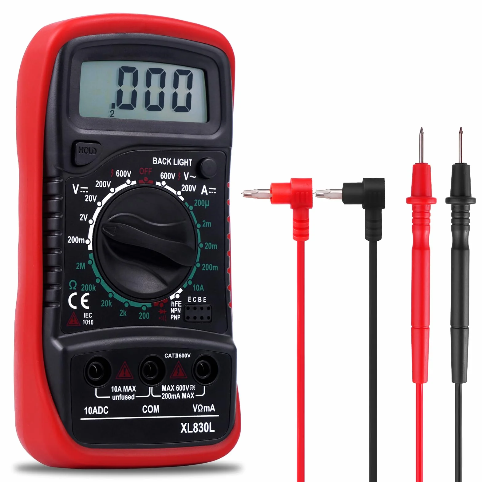 Multimètre Numérique Portable, Testeur Électrique avec écran LCD et rétroéclairage bleu,Mesure La Tension CA/CC, Ohmmètre, Courant CC, Résistance, Continuité, Diode, La batterie ne comprend pas
